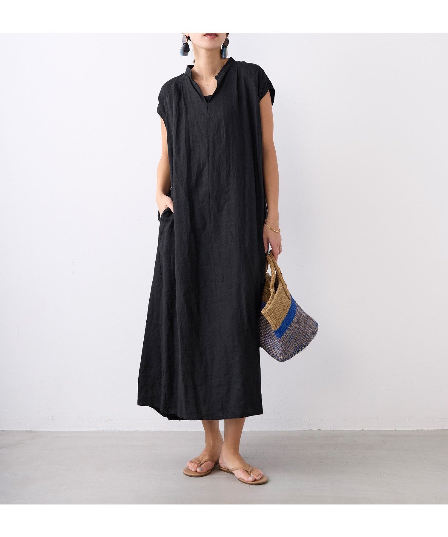 【マイカ ディール/MICA & DEAL】の【TICCA】リネンフレンチスリーブバルーンワンピース インテリア・キッズ・メンズ・レディースファッション・服の通販 founy(ファウニー) 　ファッション　Fashion　レディースファッション　Fashion for Women　ワンピース　Dresses　インナー　Innerwear　キャミソール　Camisole, Spaghetti Strap Top　サマー　Summer, Summer Style　タンク　Tank Top, Sleeveless Top　デコルテ　Décolleté, Neckline　ドレス　Dress, One-Piece　パターン　Pattern, Design Print　ポケット　Pocket, Pocket Detail　リネン　Linen, Linen Fabric　リラックス　Relax, Relaxed Fit　おすすめ　Recommended / Our Picks　BLACK|ID: prp329100004976587 ipo3291000000037302346