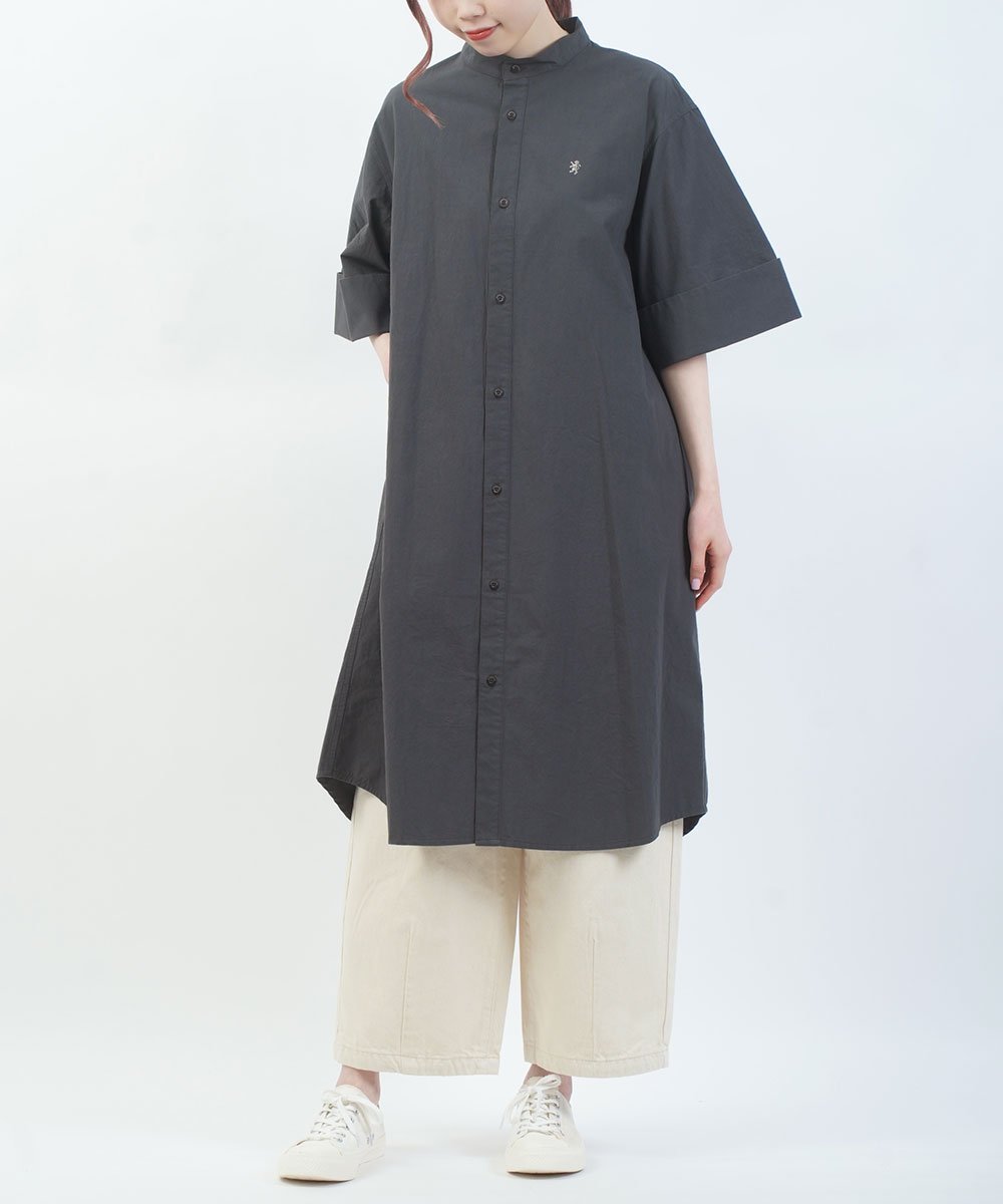 【ブルーコムブルー/BLEU COMME BLEU】のジムフレックス スタンドカラー半袖シャツワンピース インテリア・キッズ・メンズ・レディースファッション・服の通販 founy(ファウニー) 　ファッション　Fashion　レディースファッション　Fashion for Women　ワンピース　Dresses　シャツワンピース / 1枚で着映えコーデ　Shirt Dresses　クラシカル　Classical, Vintage-Inspired　スタンド　Stand Collar, Upright Stand　スリーブ　Sleeve, Long Sleeve / Short Sleeve　タイプライター　Typewriter Fabric, Crisp Cotton　ハーフ　Half, Half-Length　半袖　Short Sleeve, Half Sleeve　CAR|ID: prp329100004976622 ipo3291000000037302459