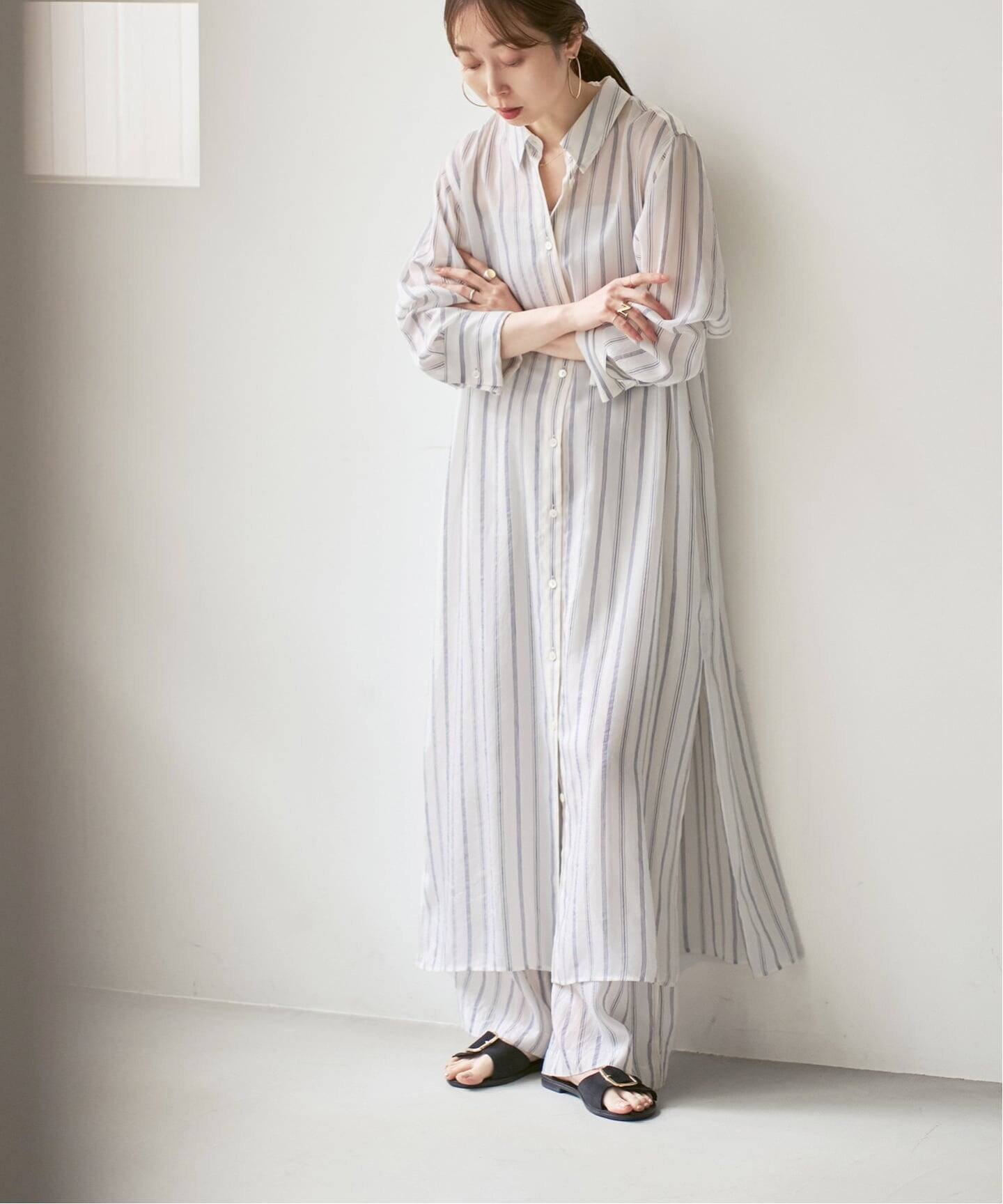 【ノーブル / スピック&スパン/NOBLE / Spick & Span】の【洗える】エアリーストライプロングシャツワンピース インテリア・キッズ・メンズ・レディースファッション・服の通販 founy(ファウニー) 　ファッション　Fashion　レディースファッション　Fashion for Women　ワンピース　Dresses　シャツワンピース / 1枚で着映えコーデ　Shirt Dresses　キュプラ　Cupro, Eco Fabric　ストライプ　Stripe, Striped Pattern　ロング　Long, Long-Length　夏　Summer　春　Spring　S/S・春夏　SS, Spring/Summer, Warm Season　洗える　Machine Washable　ホワイト|ID: prp329100004976624 ipo3291000000037302466