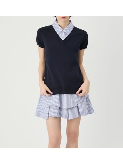 【リリーブラウン/Lily Brown】のシャツドッキングラッフルワンピース インテリア・キッズ・メンズ・レディースファッション・服の通販 founy(ファウニー) 　ファッション　Fashion　レディースファッション　Fashion for Women　ワンピース　Dresses　キャップ　Cap, Baseball Cap　コンパクト　Compact, Small Size　ショート　Short, Short Length　スマート　Smart, Elegant　スリーブ　Sleeve, Long Sleeve / Short Sleeve　ティアードスカート　Tiered Skirt, Flounced Skirt　ドッキング　Docking, Mixed Material　人気　Popular, Best Seller　半袖　Short Sleeve, Half Sleeve　NVY[089]|ID: prp329100004976636 ipo3291000000037302513