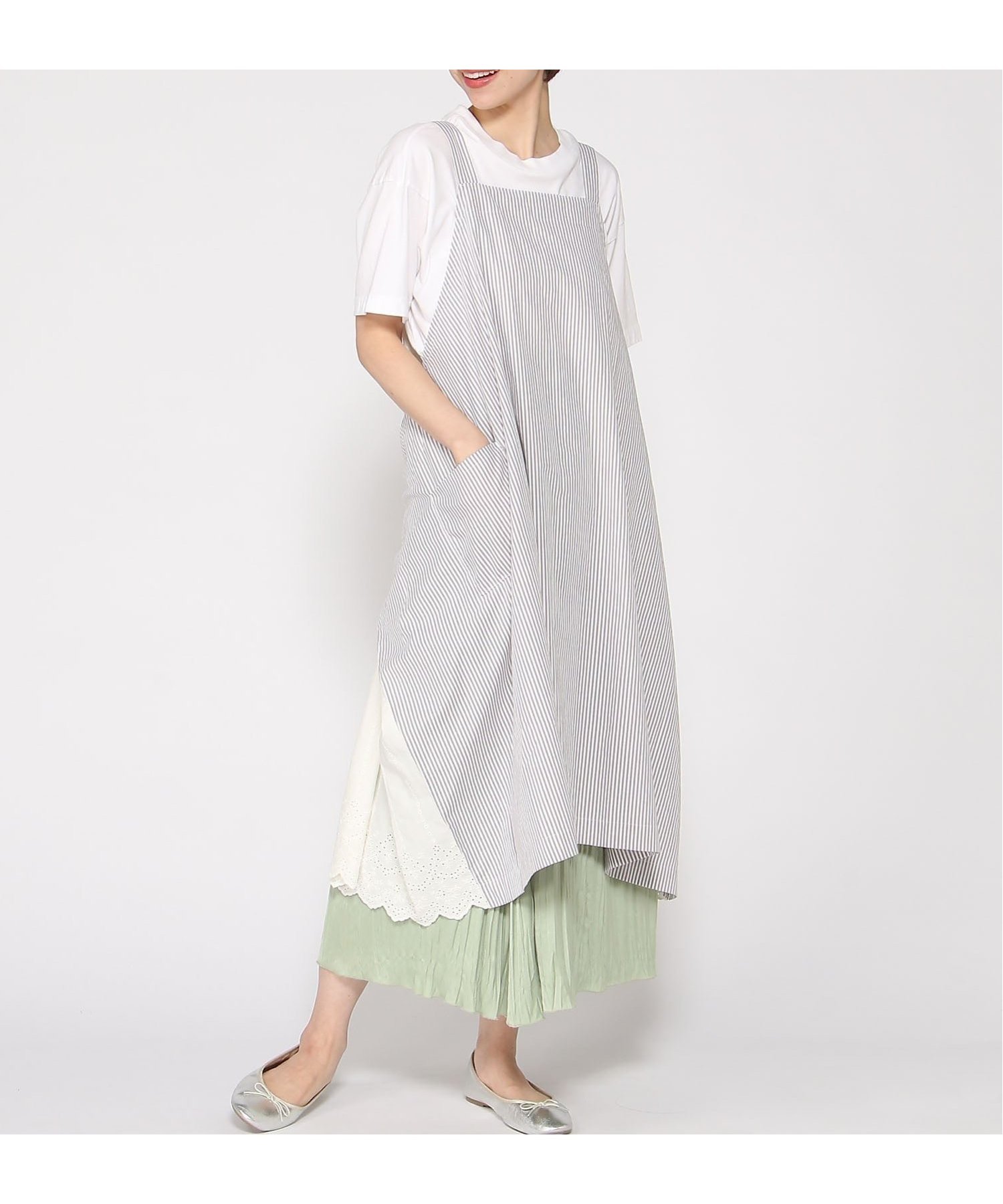 【クラウドナイン/cloudnine】のcloudnine/【2026 新作】4WAYダブルエプロン レース切替ナチュラル ワンピース風で着られる着回しデザイン インテリア・キッズ・メンズ・レディースファッション・服の通販 founy(ファウニー) 　ファッション　Fashion　レディースファッション　Fashion for Women　ワンピース　Dresses　ダブル　Double, Double-Breasted　レース　Lace, Lace Fabric　切替　Switching, Contrast Panel　05 グレー|ID: prp329100004976647 ipo3291000000037302547