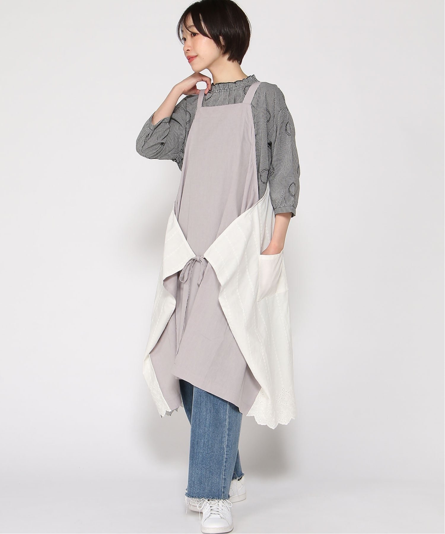 【クラウドナイン/cloudnine】のcloudnine/【2026 新作】4WAYダブルエプロン レース切替ナチュラル ワンピース風で着られる着回しデザイン インテリア・キッズ・メンズ・レディースファッション・服の通販 founy(ファウニー) 　ファッション　Fashion　レディースファッション　Fashion for Women　ワンピース　Dresses　ダブル　Double, Double-Breasted　レース　Lace, Lace Fabric　切替　Switching, Contrast Panel　90 パープル|ID: prp329100004976647 ipo3291000000037302549