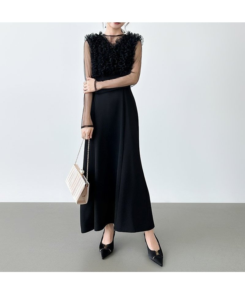 【ココモモ/COCOMOMO】のシアー*チュールの3点セットドレス パーティードレス 結婚式 ワンピース インテリア・キッズ・メンズ・レディースファッション・服の通販 founy(ファウニー) 　ファッション　Fashion　レディースファッション　Fashion for Women　ワンピース　Dresses　フォーマル・パーティードレス・結婚式用ドレス　Elegant & Casual Dresses　エレガント 上品　Elegant　シアー　Sheer, See-Through　チュール　Tulip, Tulip Motif　ドレス　Dress, One-Piece　なめらか　Smooth, Silky Texture　長袖　Long Sleeve, Full Sleeve　フレア　Flare, Flared　ベスト　Vest, Waistcoat　ロング　Long, Long-Length　冬　Winter / This Winter　A/W・秋冬　Autumn/Winter　S/S・春夏　SS, Spring/Summer, Warm Season　プチプライス・低価格　Affordable / Budget Price　夏　Summer　卒業式　Graduation Ceremony　結婚式　Wedding　披露宴　Wedding Reception　ブラック|ID: prp329100004976652 ipo3291000000037302562
