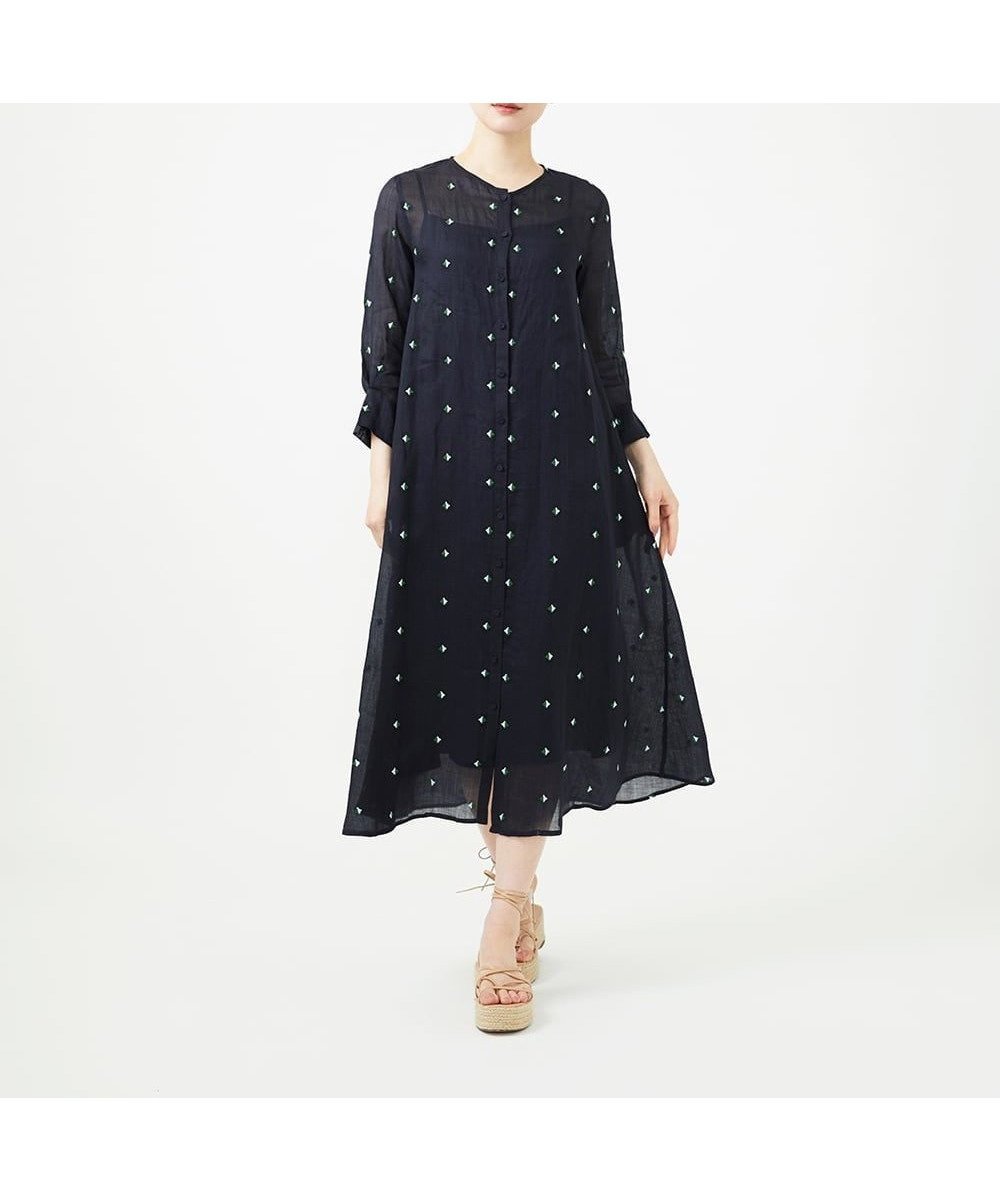 【シビラ/SYBILLA】のダイヤ刺繍リネンドレス インテリア・キッズ・メンズ・レディースファッション・服の通販 founy(ファウニー) 　ファッション　Fashion　レディースファッション　Fashion for Women　ワンピース　Dresses　フォーマル・パーティードレス・結婚式用ドレス　Elegant & Casual Dresses　アンダー　Underwear Essentials　ドレス　Dress, One-Piece　フロント　Front, Front Design　リネン　Linen, Linen Fabric　ロング　Long, Long-Length　エレガント 上品　Elegant　冬　Winter / This Winter　夏　Summer　春　Spring　秋　Autumn　羽織　Haori, Light Jacket　ダークネイビー|ID: prp329100004976664 ipo3291000000037302599