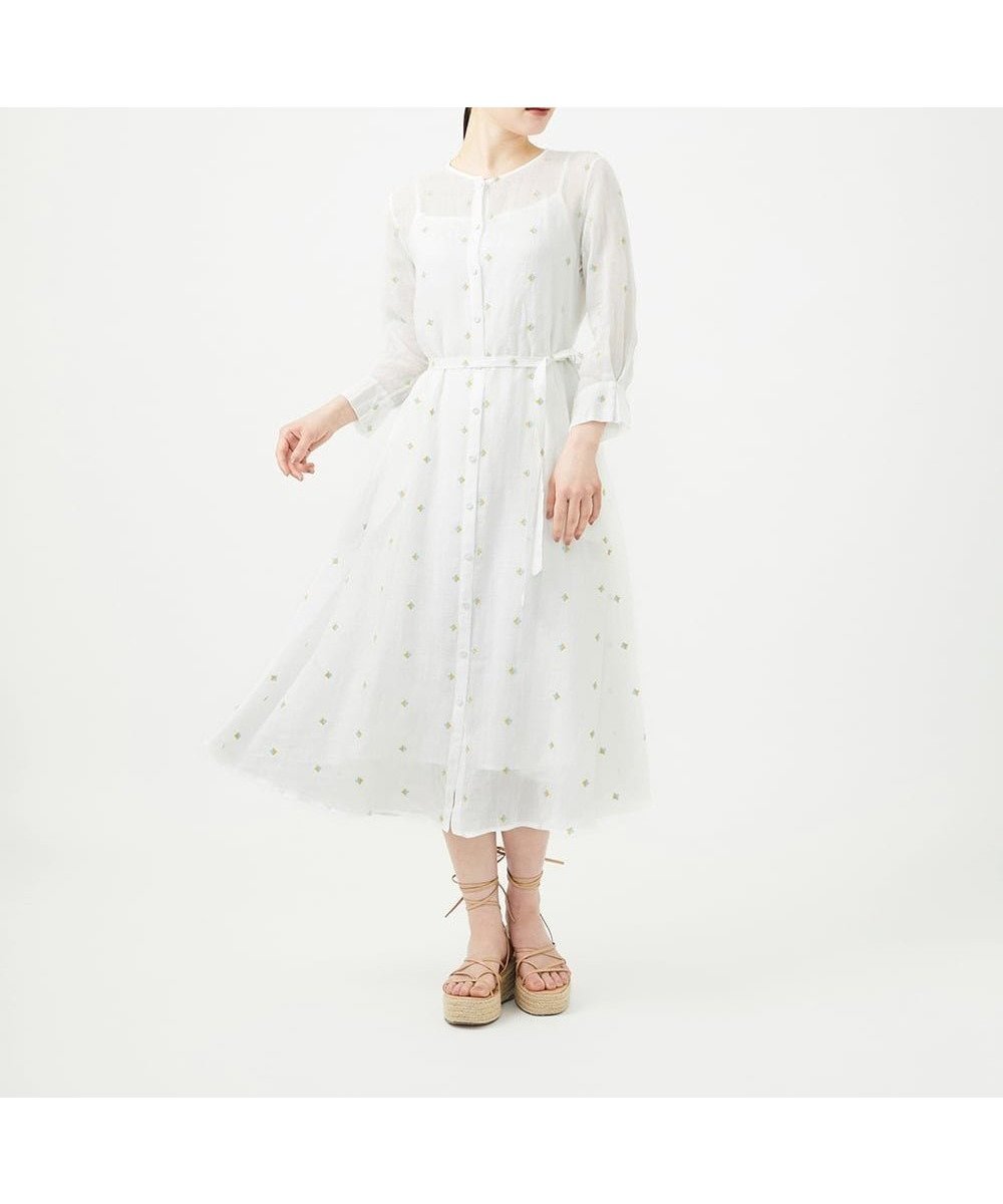 【シビラ/SYBILLA】のダイヤ刺繍リネンドレス インテリア・キッズ・メンズ・レディースファッション・服の通販 founy(ファウニー) 　ファッション　Fashion　レディースファッション　Fashion for Women　ワンピース　Dresses　フォーマル・パーティードレス・結婚式用ドレス　Elegant & Casual Dresses　アンダー　Underwear Essentials　ドレス　Dress, One-Piece　フロント　Front, Front Design　リネン　Linen, Linen Fabric　ロング　Long, Long-Length　エレガント 上品　Elegant　冬　Winter / This Winter　夏　Summer　春　Spring　秋　Autumn　羽織　Haori, Light Jacket　ホワイト|ID: prp329100004976664 ipo3291000000037302600
