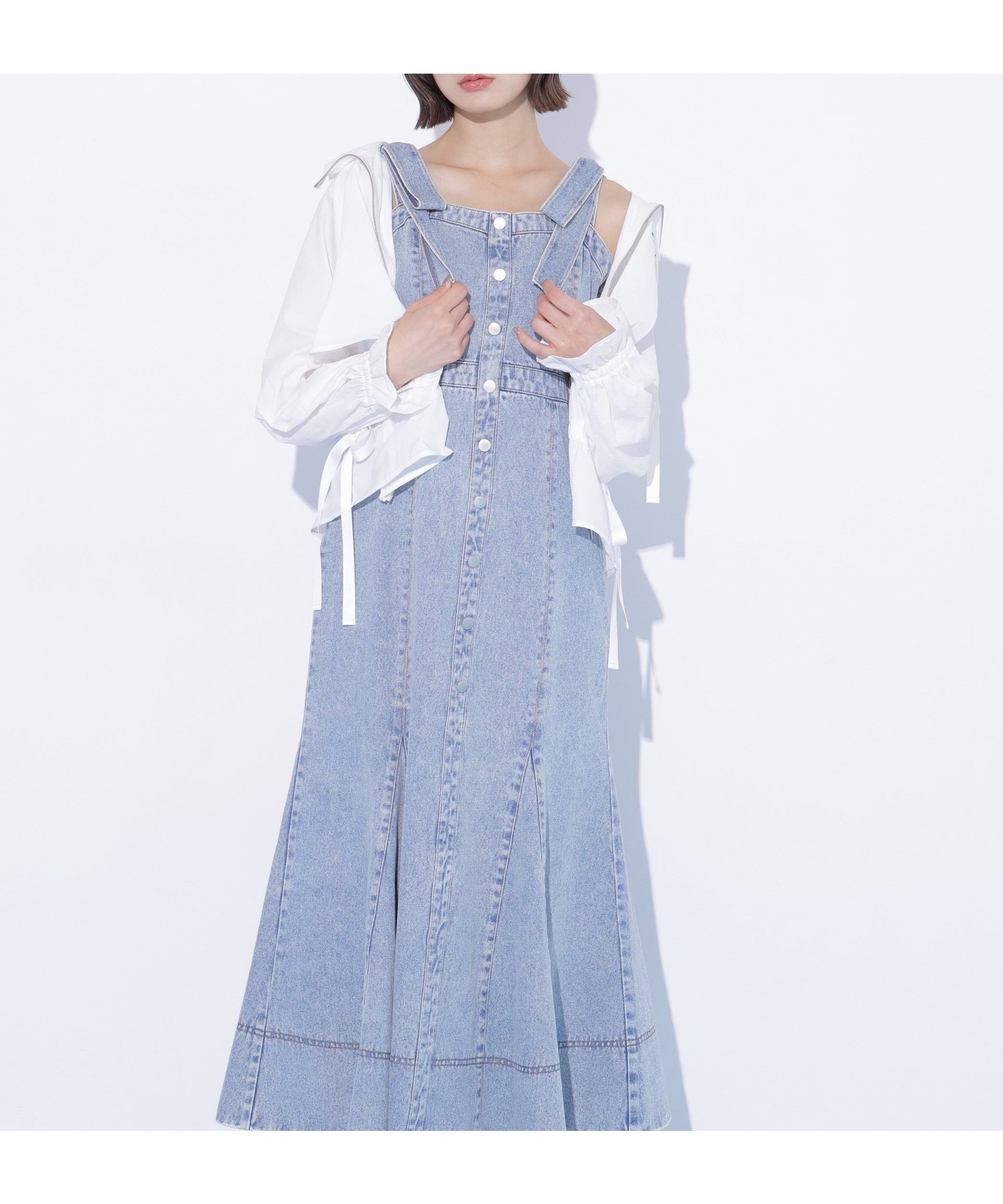 【ジルバイジルスチュアート/JILL by JILLSTUART】の肩リボンデニムジャンスカ インテリア・キッズ・メンズ・レディースファッション・服の通販 founy(ファウニー) 　ファッション　Fashion　レディースファッション　Fashion for Women　インナー　Innerwear　ガーリー　Girly, Feminine Style　スマート　Smart, Elegant　デニム　Denim, Jeans Material　リボン　Ribbon, Bow　ロング　Long, Long-Length　ブルー|ID: prp329100004976682 ipo3291000000037302674
