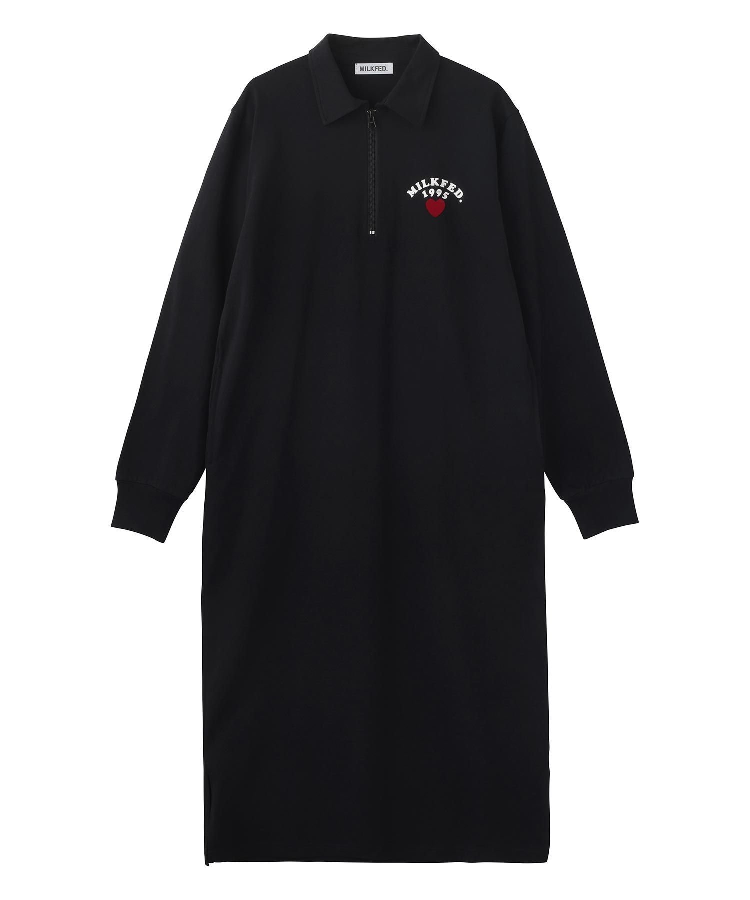 【ミルクフェド/MILKFED.】のHALF ZIP DRESS インテリア・キッズ・メンズ・レディースファッション・服の通販 founy(ファウニー) 　ファッション　Fashion　レディースファッション　Fashion for Women　ワンピース　Dresses　フォーマル・パーティードレス・結婚式用ドレス　Elegant & Casual Dresses　インナー　Innerwear　カットソー　Cut and Sewn Top　シンプル　Simple, Minimal　スリット　Slit, Slit Detail　トレンド　Trend, Trending Now　マキシ　Maxi, Full Length　リラックス　Relax, Relaxed Fit　ルーズ　Loose, Oversized　BLACK|ID: prp329100004976689 ipo3291000000037302697