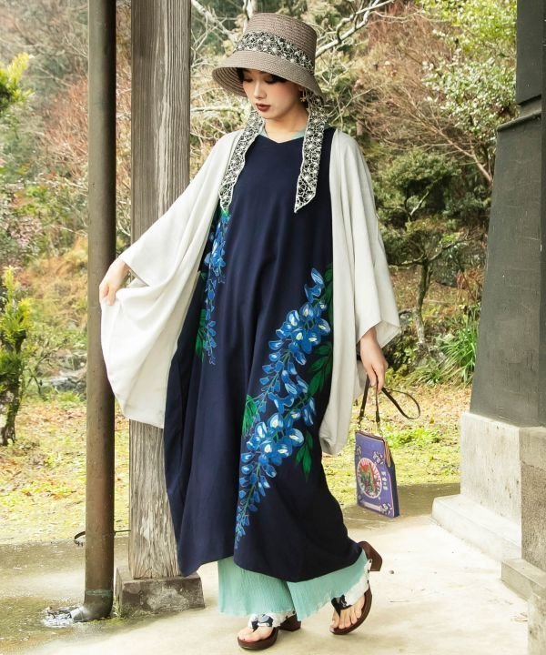 【アミナコレクション/Amina Collection】の【カヤ】【UVカット加工】紫藤 羽織付きワンピース インテリア・キッズ・メンズ・レディースファッション・服の通販 founy(ファウニー) 　ファッション　Fashion　レディースファッション　Fashion for Women　ワンピース　Dresses　羽織　Haori, Light Jacket　ネイビー|ID: prp329100004976707 ipo3291000000037302758