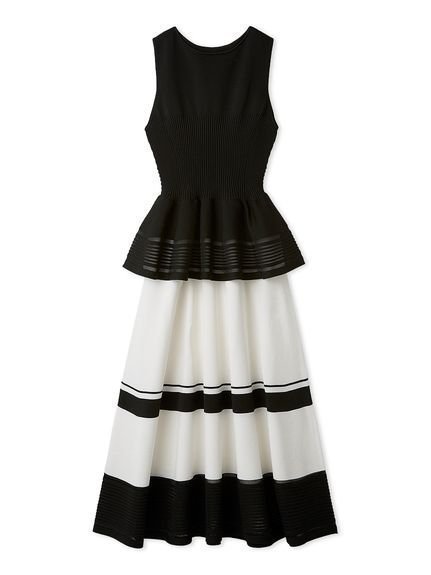 【フレイ アイディー/FRAY I.D】のホールガーメントペプラムニットワンピース/ウォッシャブル インテリア・キッズ・メンズ・レディースファッション・服の通販 founy(ファウニー) 　ファッション　Fashion　レディースファッション　Fashion for Women　ワンピース　Dresses　ニットワンピース　Knit Dresses　ウォッシャブル　Machine Washable　ストレッチ　Stretch, Stretchy Fabric　スマート　Smart, Elegant　ドッキング　Docking, Mixed Material　人気　Popular, Best Seller　フォルム　Silhouette, Form　ペプラム　Peplum, Flared Hem　ホールガーメント　WholeGarment, Seamless Knit　ボーダー　Border, Stripe　BLK[009]|ID: prp329100004976808 ipo3291000000037303084