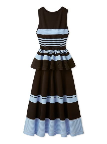【フレイ アイディー/FRAY I.D】のホールガーメントペプラムニットワンピース/ウォッシャブル インテリア・キッズ・メンズ・レディースファッション・服の通販 founy(ファウニー) 　ファッション　Fashion　レディースファッション　Fashion for Women　ワンピース　Dresses　ニットワンピース　Knit Dresses　ウォッシャブル　Machine Washable　ストレッチ　Stretch, Stretchy Fabric　スマート　Smart, Elegant　ドッキング　Docking, Mixed Material　人気　Popular, Best Seller　フォルム　Silhouette, Form　ペプラム　Peplum, Flared Hem　ホールガーメント　WholeGarment, Seamless Knit　ボーダー　Border, Stripe　BRW[058]|ID: prp329100004976808 ipo3291000000037303086