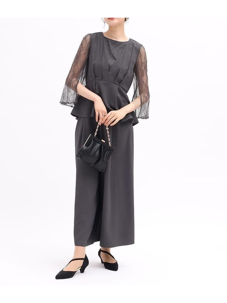 【ヴァン/Vin】のレースブラウスドッキングジレ パンツセットアップ インテリア・キッズ・メンズ・レディースファッション・服の通販 founy(ファウニー) 　ファッション　Fashion　レディースファッション　Fashion for Women　アウター　Coat / Outerwear Collection　セットアップ　Matching Sets　レディースパンツ・ボトムス　Pants & Trousers / Bottoms　スリット　Slit, Slit Detail　セットアップ　Set-Up, Coordinated Outfit　セレモニー　Ceremony　ドレス　Dress, One-Piece　フレア　Flare, Flared　ペプラム　Peplum, Flared Hem　レース　Lace, Lace Fabric　エレガント 上品　Elegant　ダークグレー|ID: prp329100004976844 ipo3291000000037303219