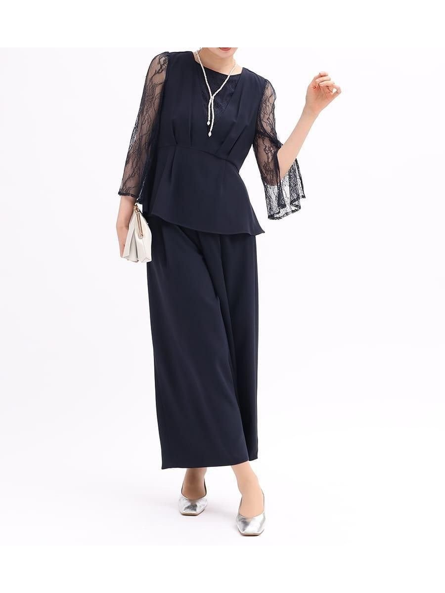 【ヴァン/Vin】のレースブラウスドッキングジレ パンツセットアップ インテリア・キッズ・メンズ・レディースファッション・服の通販 founy(ファウニー) 　ファッション　Fashion　レディースファッション　Fashion for Women　アウター　Coat / Outerwear Collection　セットアップ　Matching Sets　レディースパンツ・ボトムス　Pants & Trousers / Bottoms　スリット　Slit, Slit Detail　セットアップ　Set-Up, Coordinated Outfit　セレモニー　Ceremony　ドレス　Dress, One-Piece　フレア　Flare, Flared　ペプラム　Peplum, Flared Hem　レース　Lace, Lace Fabric　エレガント 上品　Elegant　ネイビー|ID: prp329100004976844 ipo3291000000037303220