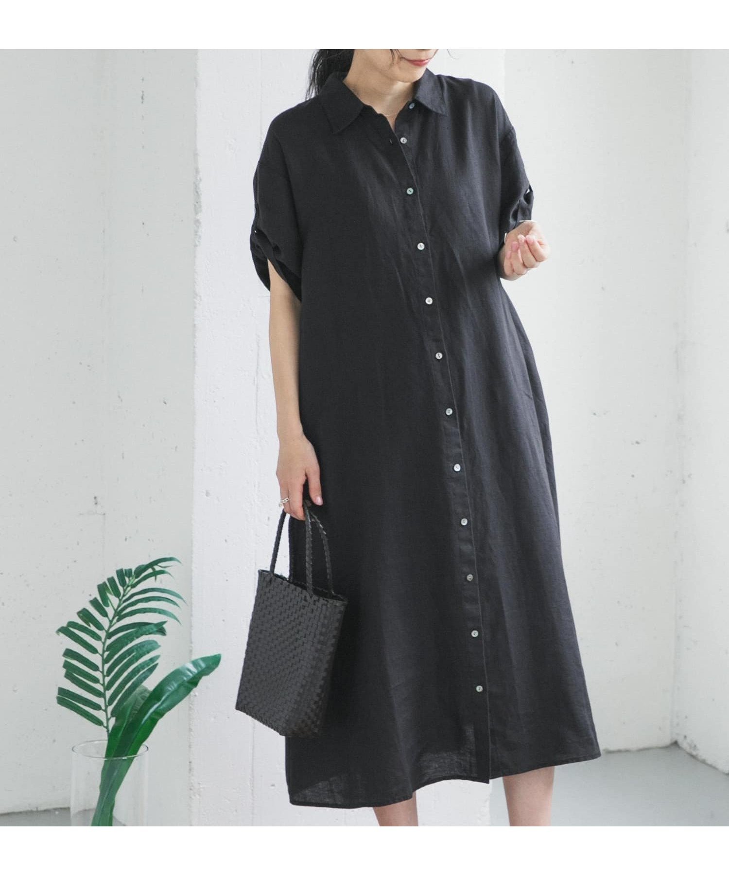 【アーバンリサーチ ドアーズ/URBAN RESEARCH DOORS】のリネン半袖シャツワンピース インテリア・キッズ・メンズ・レディースファッション・服の通販 founy(ファウニー) 　ファッション　Fashion　レディースファッション　Fashion for Women　ワンピース　Dresses　シャツワンピース / 1枚で着映えコーデ　Shirt Dresses　2026年　2026　2026春夏・S/S　Spring/Summer 2026 SS26　シンプル　Simple, Minimal　ベーシック　Basic, Essential　リネン　Linen, Linen Fabric　リラックス　Relax, Relaxed Fit　ワイド　Wide, Wide Fit　半袖　Short Sleeve, Half Sleeve　夏　Summer　S/S・春夏　SS, Spring/Summer, Warm Season　ブラック|ID: prp329100004976863 ipo3291000000037303288
