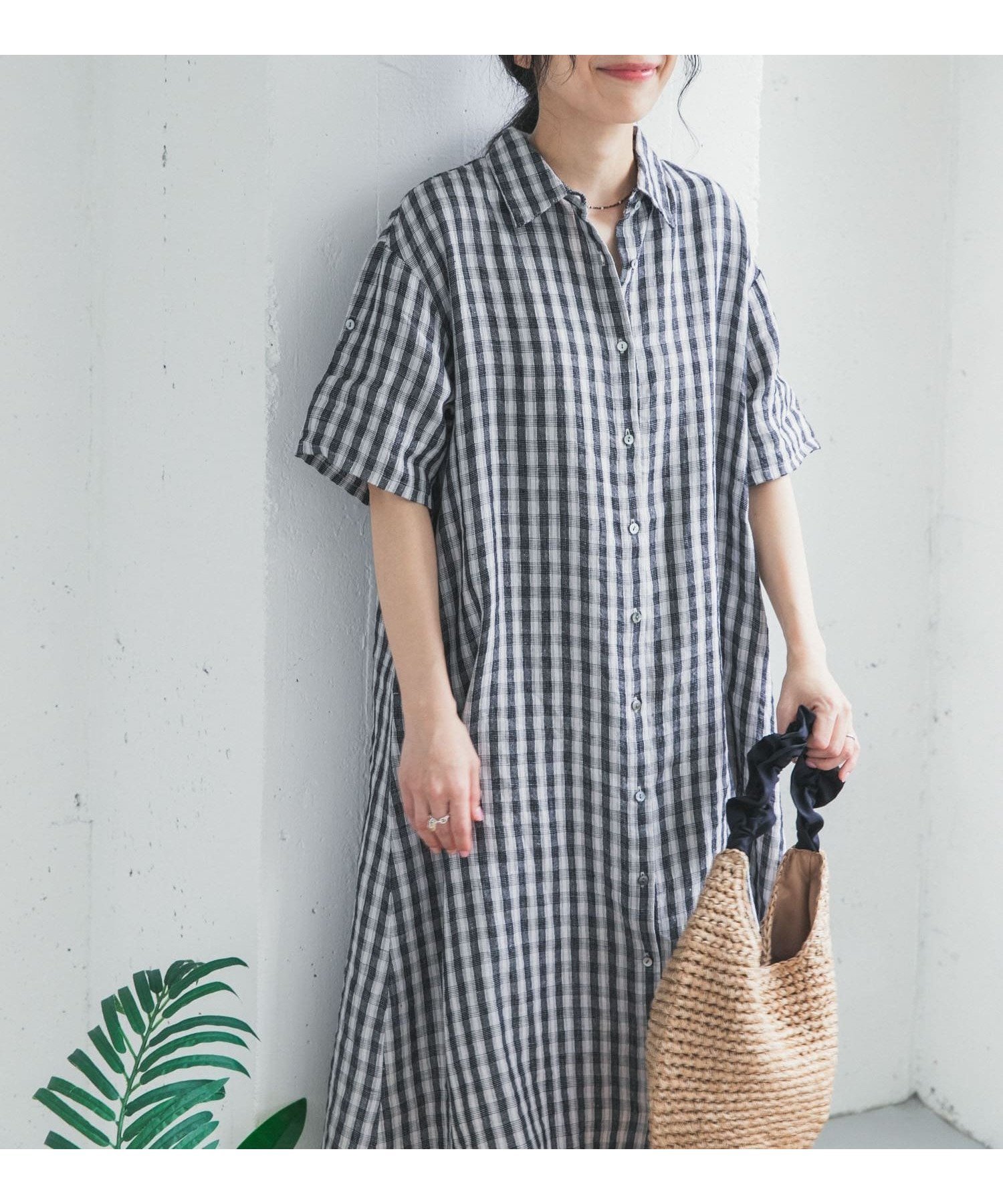 【アーバンリサーチ ドアーズ/URBAN RESEARCH DOORS】のリネン半袖シャツワンピース インテリア・キッズ・メンズ・レディースファッション・服の通販 founy(ファウニー) 　ファッション　Fashion　レディースファッション　Fashion for Women　ワンピース　Dresses　シャツワンピース / 1枚で着映えコーデ　Shirt Dresses　2026年　2026　2026春夏・S/S　Spring/Summer 2026 SS26　シンプル　Simple, Minimal　ベーシック　Basic, Essential　リネン　Linen, Linen Fabric　リラックス　Relax, Relaxed Fit　ワイド　Wide, Wide Fit　半袖　Short Sleeve, Half Sleeve　夏　Summer　S/S・春夏　SS, Spring/Summer, Warm Season　チェック|ID: prp329100004976863 ipo3291000000037303289