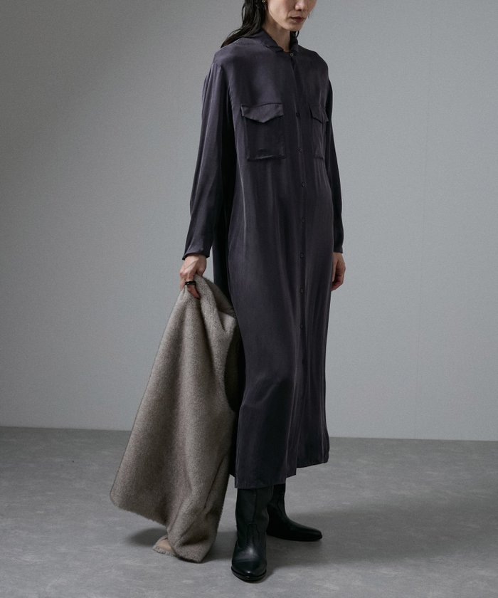 【サロン アダム エ ロペ/SALON adam et rope'】の24AW GENTLE SILKシャツワンピース【セットアップ対応】 インテリア・キッズ・メンズ・レディースファッション・服の通販 founy(ファウニー) https://founy.com/ ファッション Fashion レディースファッション Fashion for Women ワンピース Dresses シャツワンピース / 1枚で着映えコーデ Shirt Dresses インナー Innerwear ヴィンテージ Vintage Style 洗える Machine Washable カーディガン Cardigan, Knitwear ガウン Gown, Robe サテン Satin, Glossy Fabric シルク Silk, 100% Silk シンプル Simple, Minimal スタンド Stand Collar, Upright Stand セットアップ Set-Up, Coordinated Outfit タンク Tank Top, Sleeveless Top タートル Turtleneck, Turtle Collar 定番 Standard, Basic Item なめらか Smooth, Silky Texture フロント Front, Front Design ポケット Pocket, Pocket Detail ロング Long, Long-Length 冬 Winter / This Winter 夏 Summer 2024年 2024 エレガント 上品 Elegant 2024-2025秋冬・A/W Autumn/Winter 2024–25 AW24–25 |ID: prp329100004976890 ipo3291000000037303370