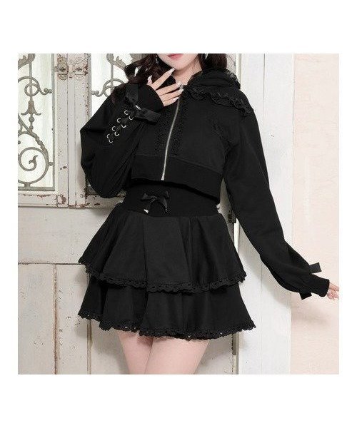 【ノエミ/NOEMIE】のメニーリボンスピンドルパーカーセットアップ インテリア・キッズ・メンズ・レディースファッション・服の通販 founy(ファウニー) 　ファッション　Fashion　レディースファッション　Fashion for Women　トップス・カットソー　Cut & Sew Tops　レディースパーカー・カジュアルフーディー　Casual Hoodies & Sweatshirts　ガーリー　Girly, Feminine Style　クロップド　Cropped, Short Length　セットアップ　Set-Up, Coordinated Outfit　パーカー　Hoodie, Parka　フリル　Frill, Ruffle　リボン　Ribbon, Bow　黒|ID: prp329100004976916 ipo3291000000037303460