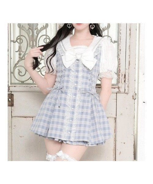 【ノエミ/NOEMIE】のキラキラレースアップセーラーセットアップ インテリア・キッズ・メンズ・レディースファッション・服の通販 founy(ファウニー) 　ファッション　Fashion　レディースファッション　Fashion for Women　セットアップ　Matching Sets　ガーリー　Girly, Feminine Style　ショート　Short, Short Length　セットアップ　Set-Up, Coordinated Outfit　ビジュー　Bijou, Jewel-like Accent　リボン　Ribbon, Bow　レース　Lace, Lace Fabric　サックス|ID: prp329100004976920 ipo3291000000037303475