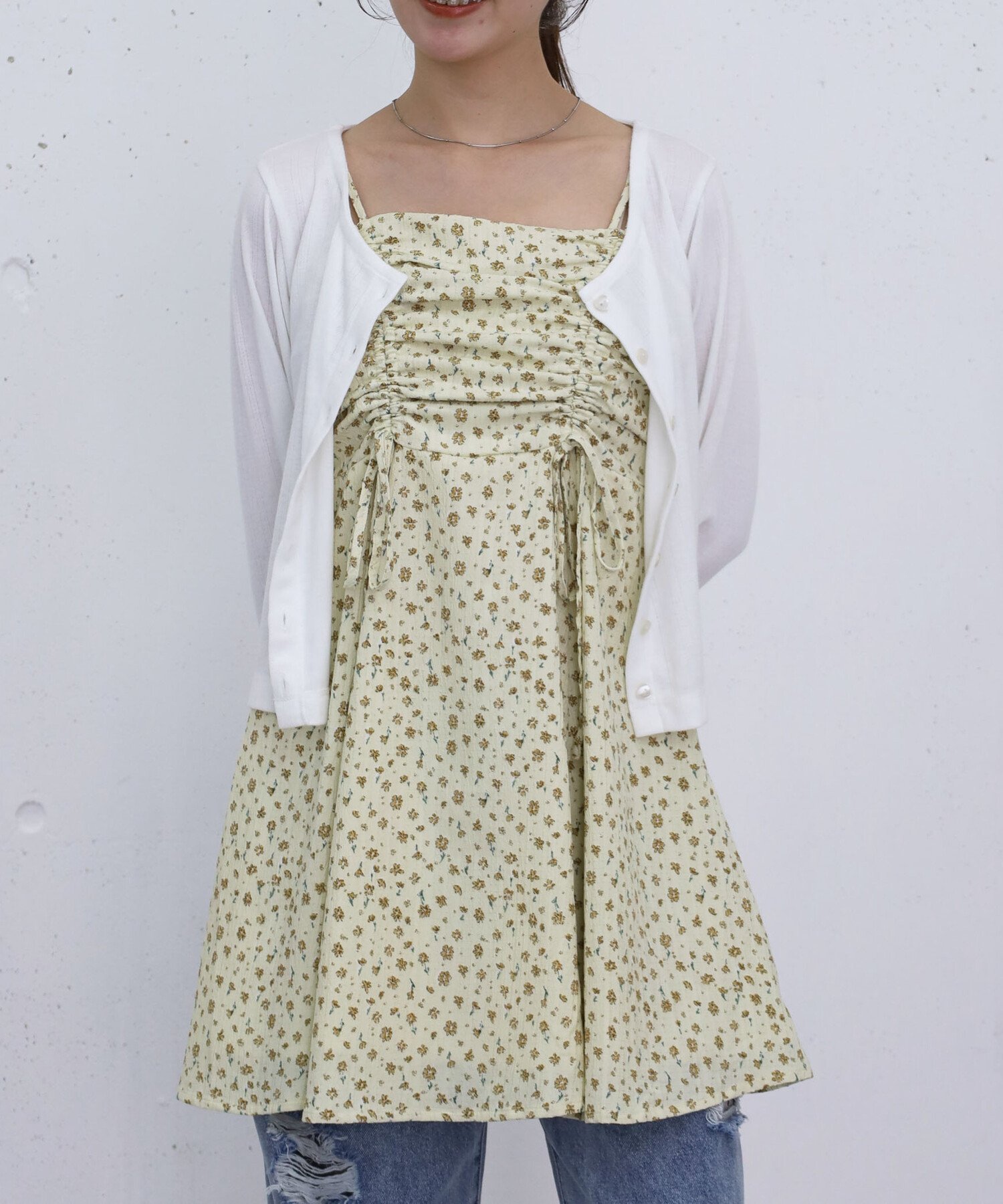 【アルシーヴ/archives】の花柄ドロストミニキャミOP インテリア・キッズ・メンズ・レディースファッション・服の通販 founy(ファウニー) 　ファッション　Fashion　レディースファッション　Fashion for Women　トップス・カットソー　Cut & Sew Tops　キャミソール&ノースリーブ　Camisoles & Sleeveless Tops　花柄・フラワープリント・モチーフ　Floral Prints & Motifs / Flower Pattern Tops　リボン　Ribbon, Bow　YELLOW|ID: prp329100004976937 ipo3291000000037303535