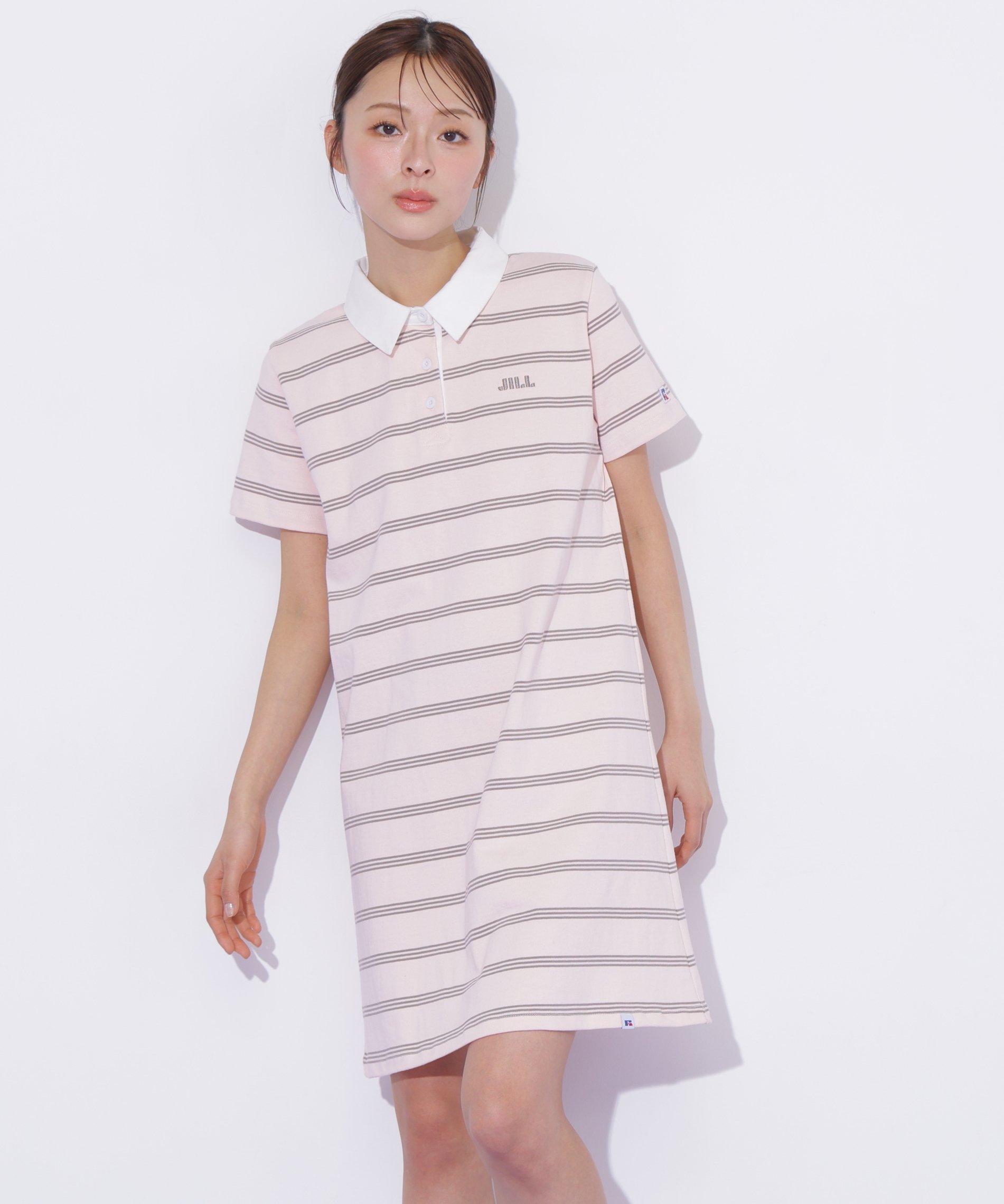 【ジルバイジルスチュアート/JILL by JILLSTUART】のRussell Athletic 別注ラガーワンピース インテリア・キッズ・メンズ・レディースファッション・服の通販 founy(ファウニー) 　ファッション　Fashion　レディースファッション　Fashion for Women　ワンピース　Dresses　スペシャル　Special, Limited Edition　スマート　Smart, Elegant　フェミニン　Feminine, Girly　ボーダー　Border, Stripe　エレガント 上品　Elegant　別注　Limited Edition, Custom Order　ピンク1|ID: prp329100004976946 ipo3291000000037303559
