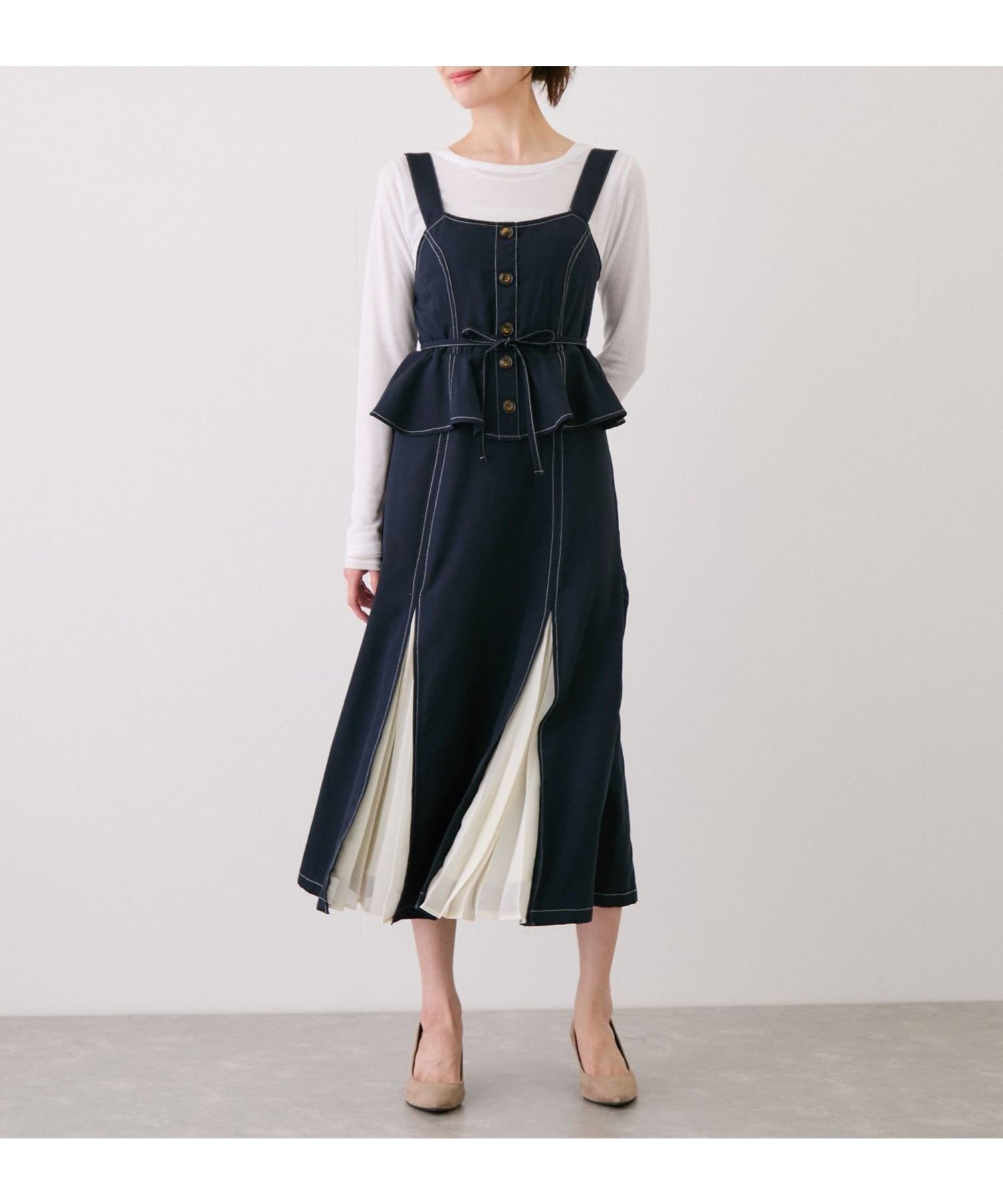 【ジャイロ/JAYRO】のプリーツ切替配色ステッチジャンスカ インテリア・キッズ・メンズ・レディースファッション・服の通販 founy(ファウニー) 　ファッション　Fashion　レディースファッション　Fashion for Women　カットソー　Cut and Sewn Top　クラシカル　Classical, Vintage-Inspired　クラシック　Classic, Timeless Style　切替　Switching, Contrast Panel　シャーリング　Shirring, Ruched　シンプル　Simple, Minimal　スニーカー　Sneakers, Trainers　タンク　Tank Top, Sleeveless Top　タートル　Turtleneck, Turtle Collar　ダウン　Down, Puffer　フィット　Fit, Slim Fit　フロント　Front, Front Design　プリーツ　Pleats, Pleated　ペプラム　Peplum, Flared Hem　ポケット　Pocket, Pocket Detail　リボン　Ribbon, Bow　冬　Winter / This Winter　A/W・秋冬　Autumn/Winter　S/S・春夏　SS, Spring/Summer, Warm Season　おすすめ　Recommended / Our Picks　夏　Summer　ネイビー系(42)|ID: prp329100004976966 ipo3291000000037303638