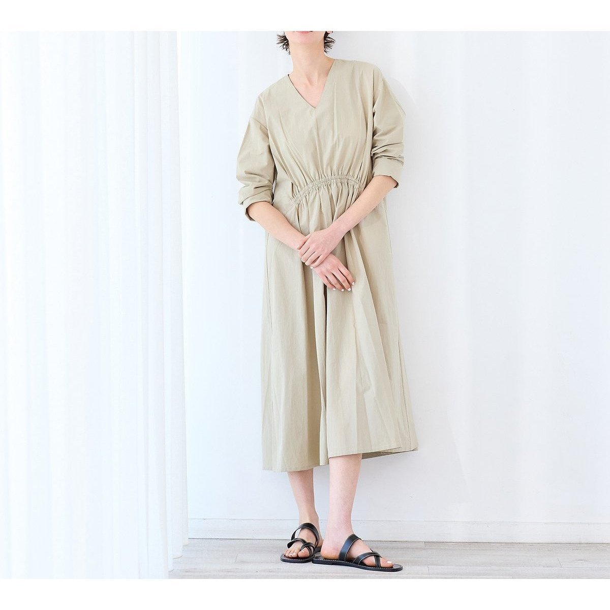 【リズム/R-ISM】の【洗える】コットンタンブラーワンピース インテリア・キッズ・メンズ・レディースファッション・服の通販 founy(ファウニー) 　ファッション　Fashion　レディースファッション　Fashion for Women　ワンピース　Dresses　洗える　Machine Washable　ギャザー　Gathered, Ruffled　サンダル　Sandals, Summer Shoes　シンプル　Simple, Minimal　スニーカー　Sneakers, Trainers　スリーブ　Sleeve, Long Sleeve / Short Sleeve　フェミニン　Feminine, Girly　フレア　Flare, Flared　ロング　Long, Long-Length　おすすめ　Recommended / Our Picks　エレガント 上品　Elegant　ベージュ|ID: prp329100004976989 ipo3291000000037303727