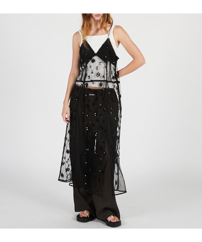 【プランク プロジェクト/PRANK PROJECT】のシアービジューキャミドレス / Sheer Beaded Cami Dress インテリア・キッズ・メンズ・レディースファッション・服の通販 founy(ファウニー) https://founy.com/ ファッション Fashion レディースファッション Fashion for Women トップス・カットソー Cut & Sew Tops キャミソール&ノースリーブ Camisoles & Sleeveless Tops ワンピース Dresses フォーマル・パーティードレス・結婚式用ドレス Elegant & Casual Dresses スパンコール Sequins, Sequin Embellishment スリット Slit, Slit Detail チュール Tulip, Tulip Motif テクスチャー Texture, Textured Fabric フラワー Flower, Floral ラップ Wrap, Wrap Design レギンス Leggings, Stretch Pants おすすめ Recommended / Our Picks |ID: prp329100004977032 ipo3291000000037355401