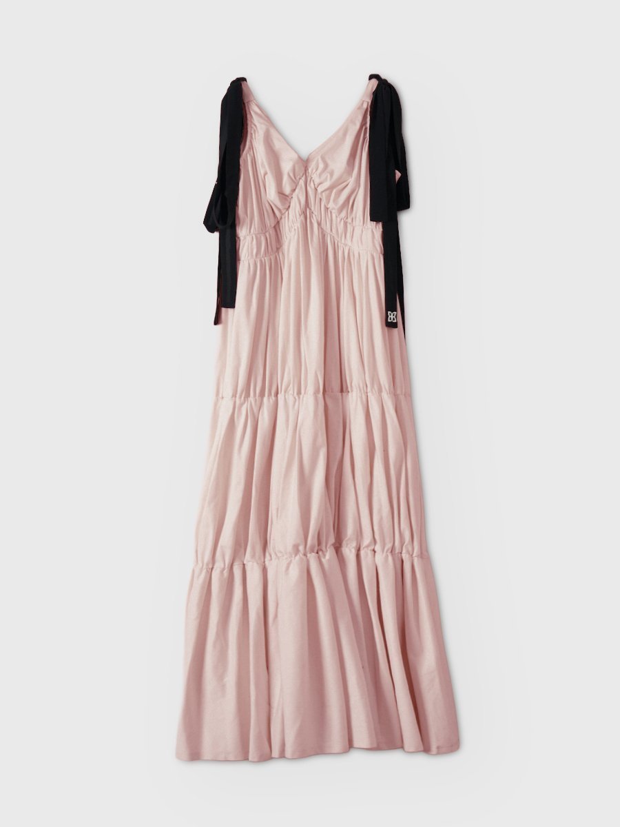 【エイミーイストワール/eimy istoire】のRIBBON SHOULDER CUT DRESS インテリア・キッズ・メンズ・レディースファッション・服の通販 founy(ファウニー) 　ファッション　Fashion　レディースファッション　Fashion for Women　ワンピース　Dresses　フォーマル・パーティードレス・結婚式用ドレス　Elegant & Casual Dresses　エアリー　Airy Texture　ギャザー　Gathered, Ruffled　サンダル　Sandals, Summer Shoes　シューズ　Shoes, Footwear　フラット　Flat, Flat Shoes　リボン　Ribbon, Bow　リラックス　Relax, Relaxed Fit　ロング　Long, Long-Length　再入荷　Restock / Back in Stock　おすすめ　Recommended / Our Picks　LIGHT PINK|ID: prp329100004977064 ipo3291000000037303969