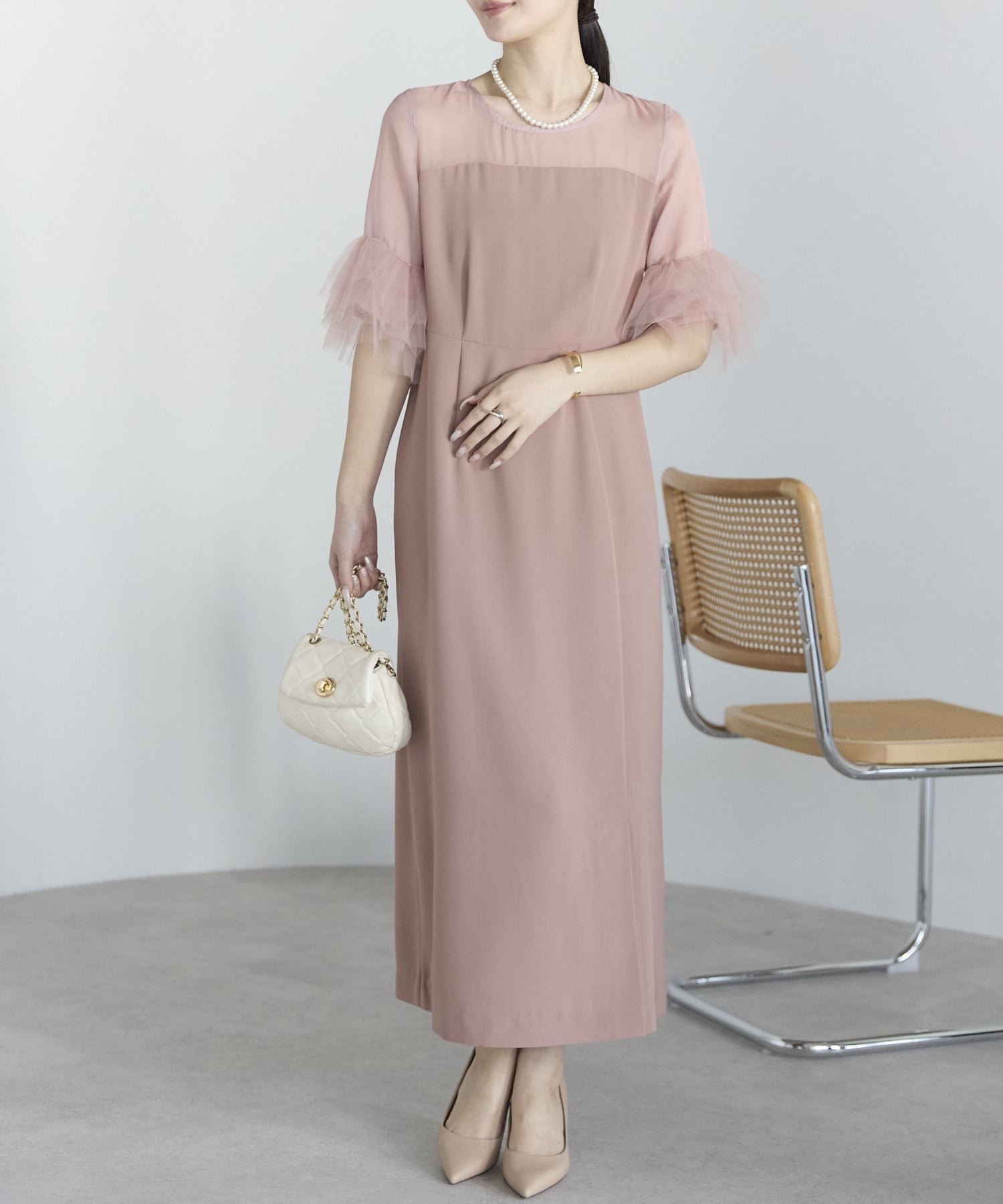 【プレフェリール/PREFERIR】のフリルスリーブIライン結婚式パーティードレス インテリア・キッズ・メンズ・レディースファッション・服の通販 founy(ファウニー) 　ファッション　Fashion　レディースファッション　Fashion for Women　ワンピース　Dresses　フォーマル・パーティードレス・結婚式用ドレス　Elegant & Casual Dresses　スリーブ　Sleeve, Long Sleeve / Short Sleeve　ドレス　Dress, One-Piece　フリル　Frill, Ruffle　結婚式　Wedding　ベージュ|ID: prp329100004977065 ipo3291000000037303972
