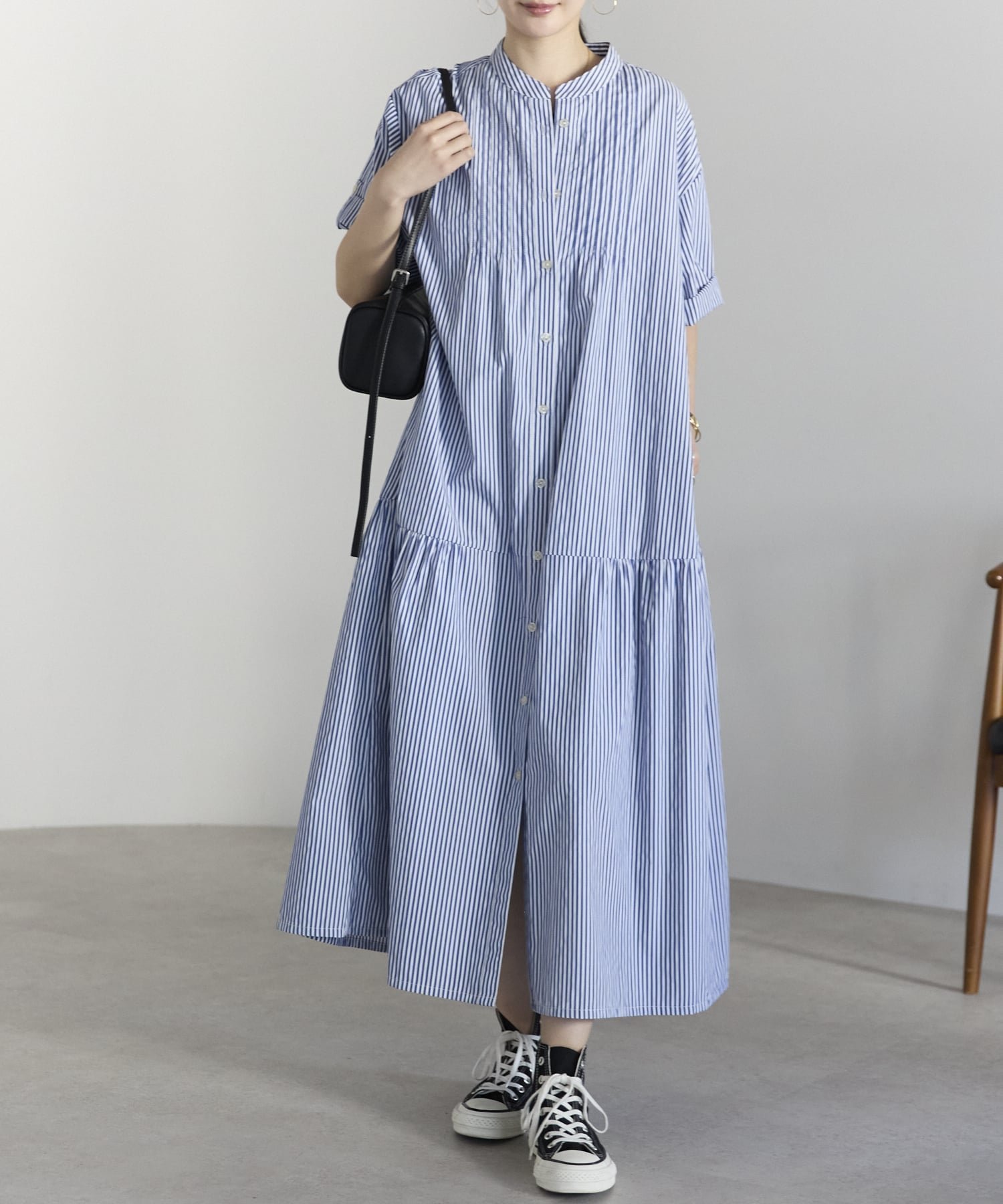 【プレフェリール/PREFERIR】のストライプティアードワンピース インテリア・キッズ・メンズ・レディースファッション・服の通販 founy(ファウニー) 　ファッション　Fashion　レディースファッション　Fashion for Women　ワンピース　Dresses　ストライプ　Stripe, Striped Pattern　ティアード　Tiered, Tiered Style　プリント　Print, Printed Pattern　ブルー|ID: prp329100004977066 ipo3291000000037303975