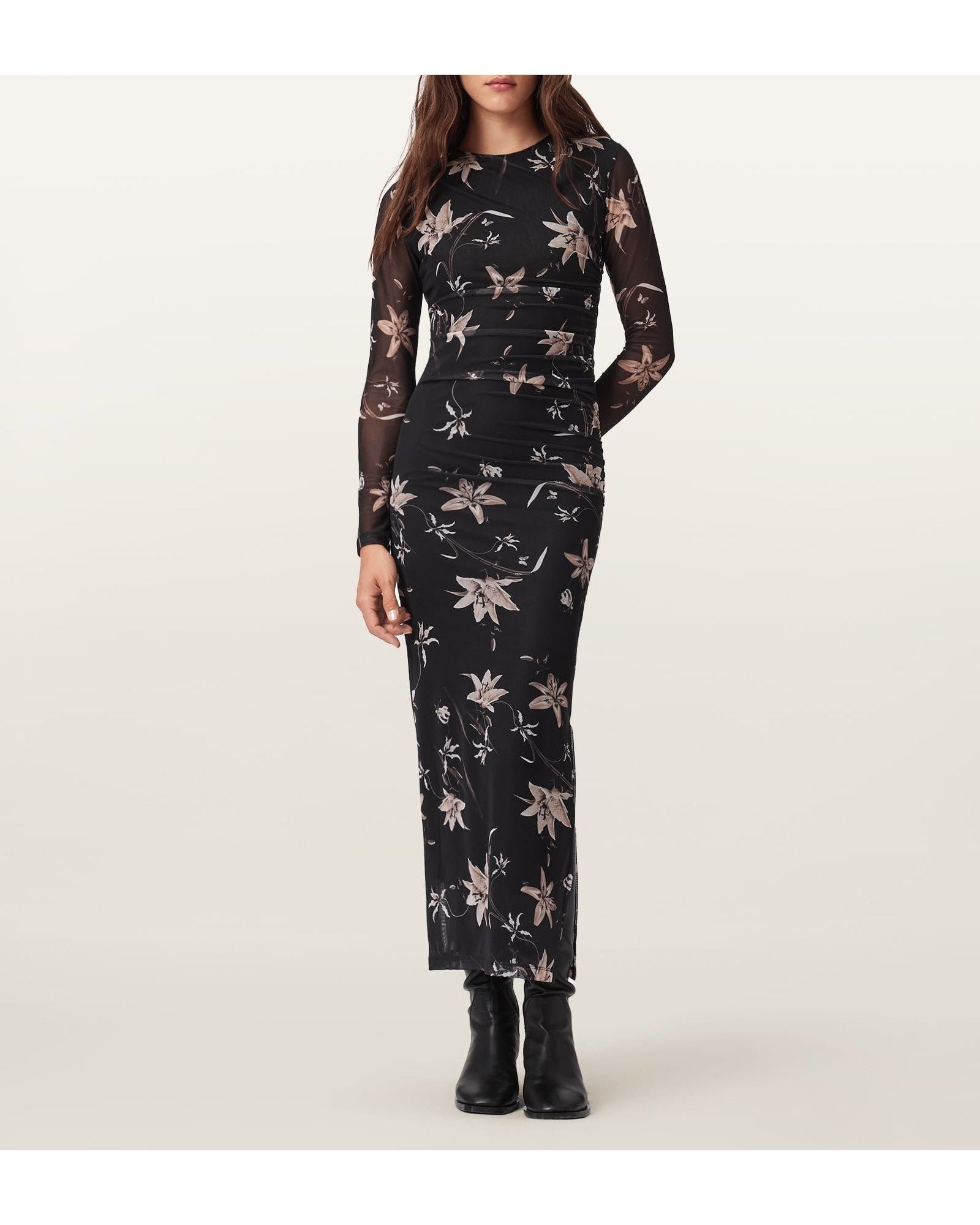 【オールセインツ/ALLSAINTS】のCAIA MESH DRESS 大人の最旬トレンドファッション＆コーディネート founy(ファウニー) 　ファッション　Fashion　レディースファッション　Fashion for Women　ワンピース　Dresses　フォーマル・パーティードレス・結婚式用ドレス　Elegant & Casual Dresses　ギャザー　Gathered, Ruffled　ジップ　Zip, Zipper　スリーブ　Sleeve, Long Sleeve / Short Sleeve　ドレープ　Drape, Draping Fabric　フィット　Fit, Slim Fit　ロング　Long, Long-Length　 other-1|ID: prp329100004977070 ipo3291000000037303986