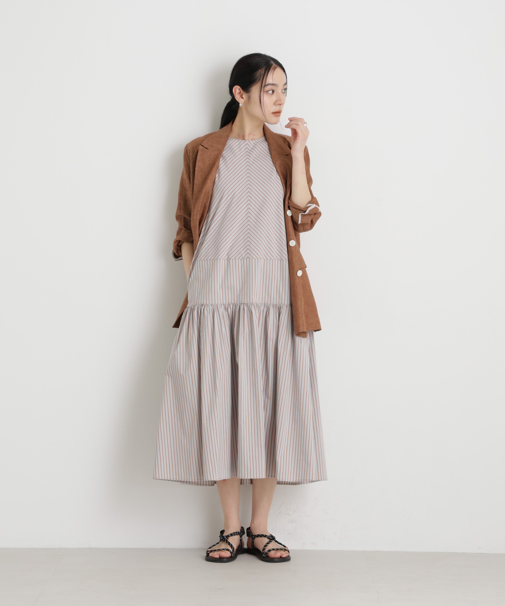 【ナノ ユニバース/nano universe】のストライプティアードワンピース インテリア・キッズ・メンズ・レディースファッション・服の通販 founy(ファウニー) 　ファッション　Fashion　レディースファッション　Fashion for Women　ワンピース　Dresses　ウォッシャブル　Machine Washable　春　Spring　カーディガン　Cardigan, Knitwear　キャップ　Cap, Baseball Cap　ギャザー　Gathered, Ruffled　ジャケット　Jacket, Outerwear　ストライプ　Stripe, Striped Pattern　スリーブ　Sleeve, Long Sleeve / Short Sleeve　タイプライター　Typewriter Fabric, Crisp Cotton　ダブル　Double, Double-Breasted　バイアス　Bias, Diagonal Cut　リネン　Linen, Linen Fabric　S/S・春夏　SS, Spring/Summer, Warm Season　おすすめ　Recommended / Our Picks　夏　Summer　2026年　2026　2026春夏・S/S　Spring/Summer 2026 SS26　ベージュ|ID: prp329100004977078 ipo3291000000037304021