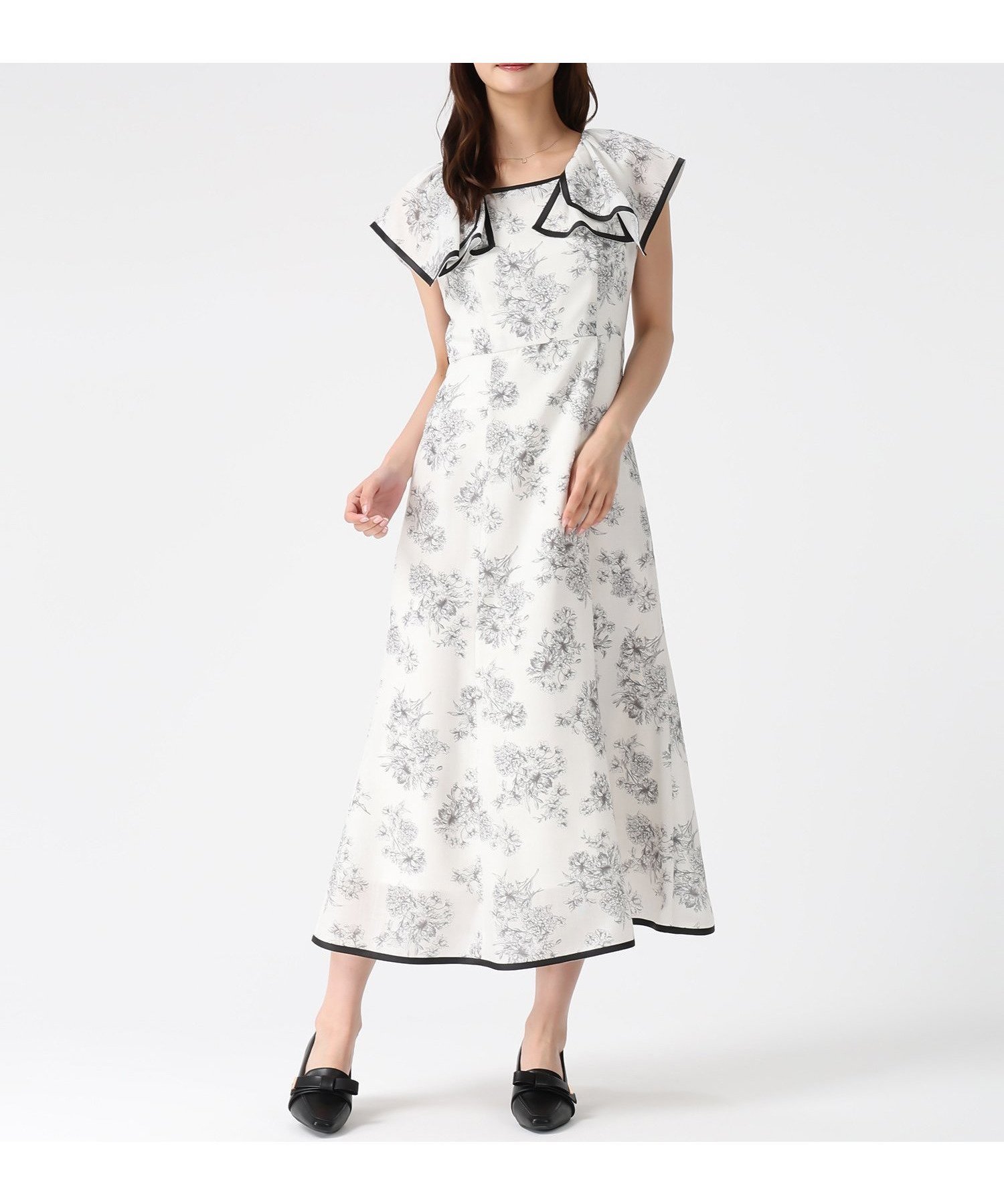 【ミッシュマッシュ/MISCH MASCH】のフラワージュイフリルスリーブワンピース MM627418 インテリア・キッズ・メンズ・レディースファッション・服の通販 founy(ファウニー) 　ファッション　Fashion　レディースファッション　Fashion for Women　ワンピース　Dresses　スリーブ　Sleeve, Long Sleeve / Short Sleeve　フェミニン　Feminine, Girly　フリル　Frill, Ruffle　リボン　Ribbon, Bow　グレー|ID: prp329100004977097 ipo3291000000037304098
