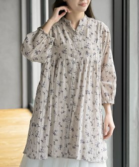 【アールピーエス/rps】の刺繍*花柄プリント7分袖シャツワンピース 大人の最旬トレンドファッション＆コーディネート founy(ファウニー) ファッション Fashion レディースファッション Fashion for Women ワンピース Dresses シャツワンピース / 1枚で着映えコーデ Shirt Dresses インド Indian Textile ギャザー Gathered, Ruffled スキッパー Skipper, Open Collar チュニック Tunic, Long Top プリント Print, Printed Pattern ポケット Pocket, Pocket Detail ワーク Workwear, Utility Style エレガント 上品 Elegant |ID:prp329100004977115