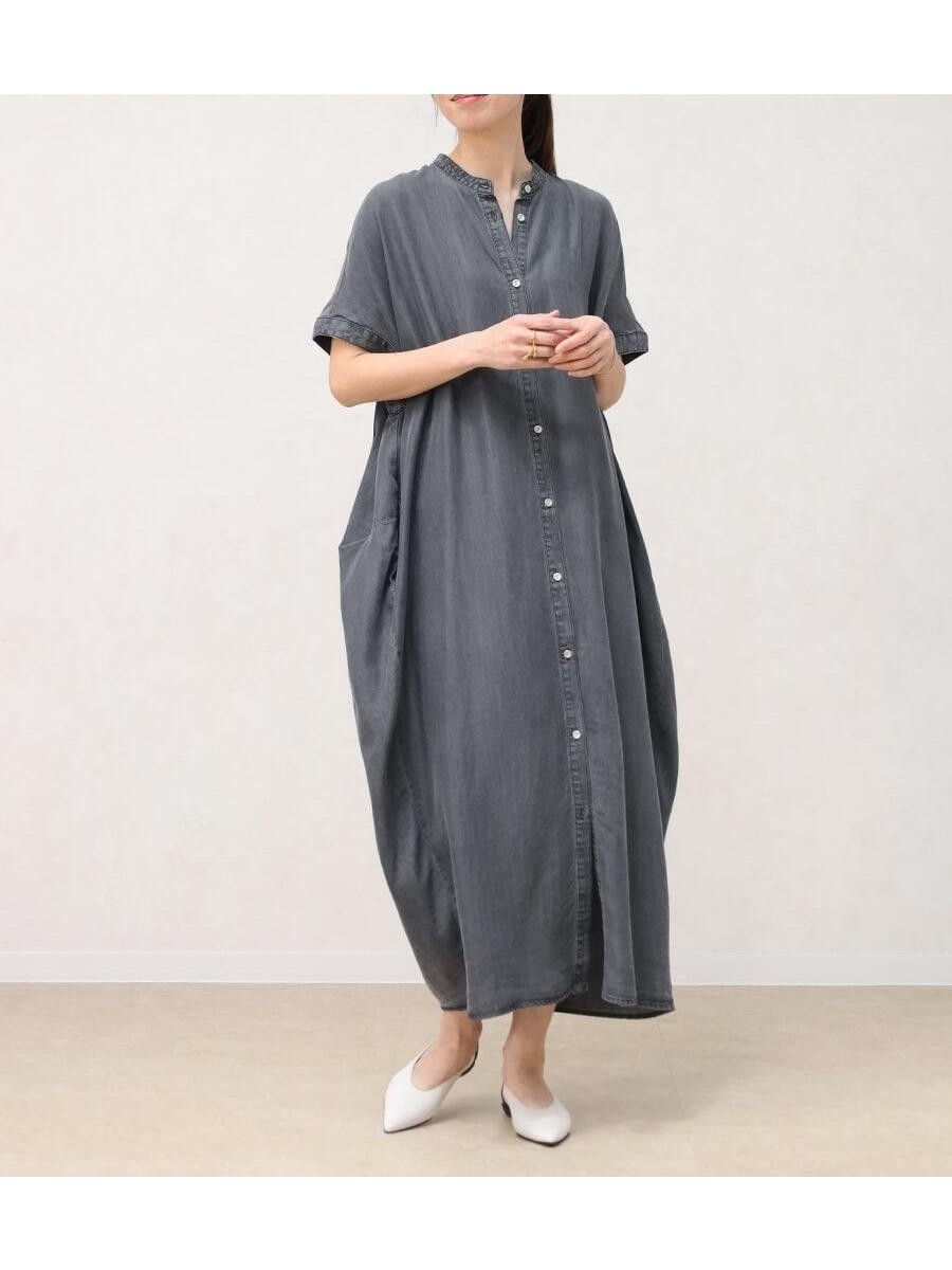 【ラシュッド/LASUD】のシアーテンセルコクーンワンピース インテリア・キッズ・メンズ・レディースファッション・服の通販 founy(ファウニー) 　ファッション　Fashion　レディースファッション　Fashion for Women　ワンピース　Dresses　おすすめ　Recommended / Our Picks　シアー　Sheer, See-Through　デニム　Denim, Jeans Material　羽織　Haori, Light Jacket　ブラック|ID: prp329100004977116 ipo3291000000037304170
