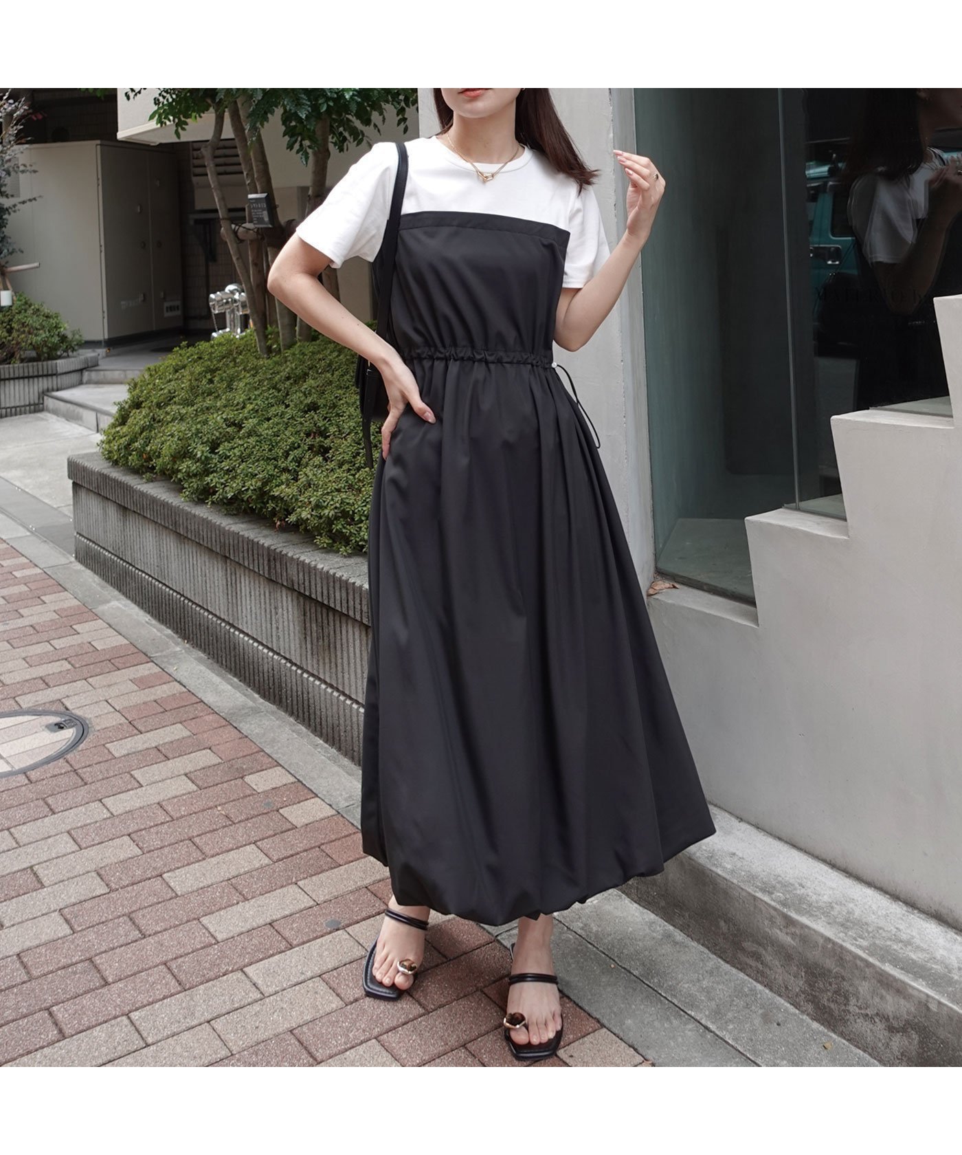 【コーナーズ/CORNERS】の半袖ドッキングバルーンワンピース インテリア・キッズ・メンズ・レディースファッション・服の通販 founy(ファウニー) 　ファッション　Fashion　レディースファッション　Fashion for Women　ワンピース　Dresses　エレガント 上品　Elegant　ドッキング　Docking, Mixed Material　バルーン　Balloon, Balloon Silhouette　半袖　Short Sleeve, Half Sleeve　夏　Summer　ブラック|ID: prp329100004977120 ipo3291000000037304185