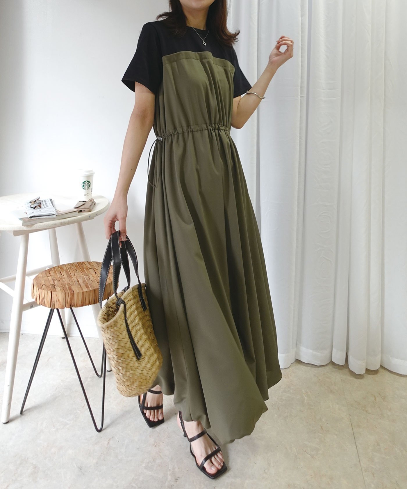 【コーナーズ/CORNERS】の半袖ドッキングバルーンワンピース インテリア・キッズ・メンズ・レディースファッション・服の通販 founy(ファウニー) 　ファッション　Fashion　レディースファッション　Fashion for Women　ワンピース　Dresses　エレガント 上品　Elegant　ドッキング　Docking, Mixed Material　バルーン　Balloon, Balloon Silhouette　半袖　Short Sleeve, Half Sleeve　夏　Summer　ダークカーキ|ID: prp329100004977120 ipo3291000000037304187