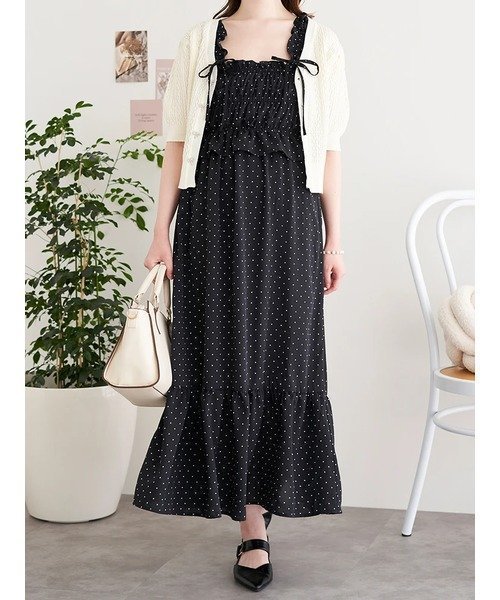 【ルディックパーク/LUDIC PARK】のリボンシャーリングキャミワンピース インテリア・キッズ・メンズ・レディースファッション・服の通販 founy(ファウニー) 　ファッション　Fashion　レディースファッション　Fashion for Women　ワンピース　Dresses　キャミソールワンピース　Camisole Dresses　カーディガン　Cardigan, Knitwear　キャミワンピース　Cami Dress, Slip Dress　コンパクト　Compact, Small Size　シャーリング　Shirring, Ruched　ジャケット　Jacket, Outerwear　デニム　Denim, Jeans Material　バランス　Balance, Style Balance　フィット　Fit, Slim Fit　リボン　Ribbon, Bow　B柄|ID: prp329100004977126 ipo3291000000037304212