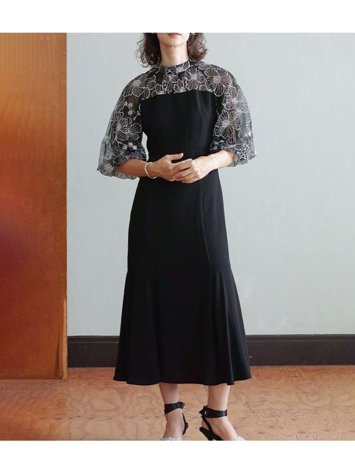 【ラシュッド/LASUD】のフラワー刺繍バルーンスリーブドレス インテリア・キッズ・メンズ・レディースファッション・服の通販 founy(ファウニー) https://founy.com/ ファッション Fashion レディースファッション Fashion for Women ワンピース Dresses フォーマル・パーティードレス・結婚式用ドレス Elegant & Casual Dresses シアー Sheer, See-Through スリーブ Sleeve, Long Sleeve / Short Sleeve ハイネック High Neck, Mock Neck ビスチェ Bustier, Corset Top フラワー Flower, Floral エレガント 上品 Elegant |ID: prp329100004977149 ipo3291000000037304278