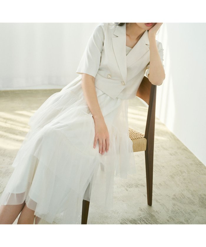 【ジルバイジルスチュアート/JILL by JILLSTUART】のチュールドッキングジャンスカ インテリア・キッズ・メンズ・レディースファッション・服の通販 founy(ファウニー) https://founy.com/ ファッション Fashion レディースファッション Fashion for Women インナー Innerwear ジャケット Jacket, Outerwear スマート Smart, Elegant セットアップ Set-Up, Coordinated Outfit チュール Tulip, Tulip Motif ドッキング Docking, Mixed Material |ID: prp329100004977180 ipo3291000000037304371