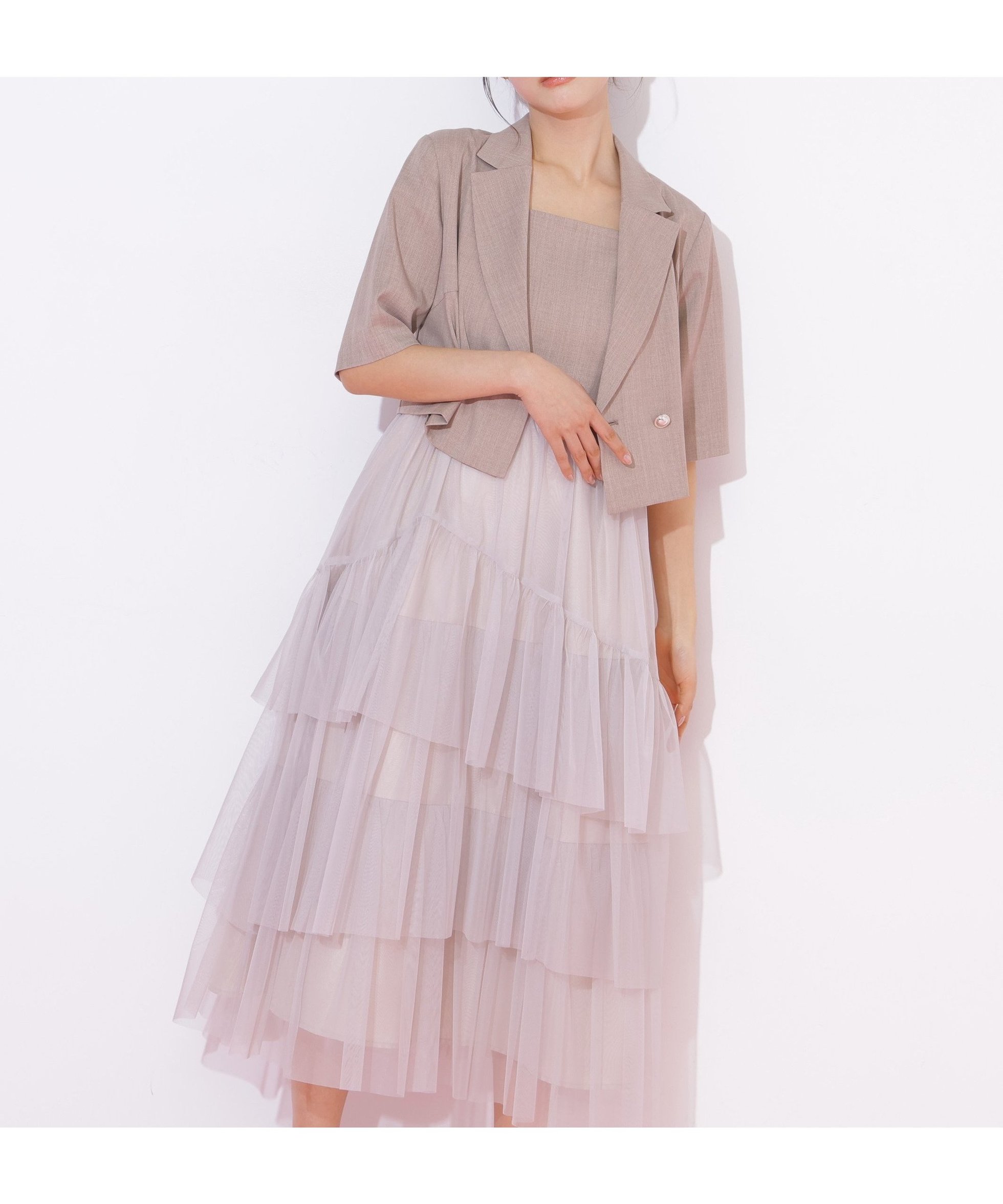 【ジルバイジルスチュアート/JILL by JILLSTUART】のチュールドッキングジャンスカ インテリア・キッズ・メンズ・レディースファッション・服の通販 founy(ファウニー) 　ファッション　Fashion　レディースファッション　Fashion for Women　インナー　Innerwear　ジャケット　Jacket, Outerwear　スマート　Smart, Elegant　セットアップ　Set-Up, Coordinated Outfit　チュール　Tulip, Tulip Motif　ドッキング　Docking, Mixed Material　モカベージュ|ID: prp329100004977180 ipo3291000000037304373