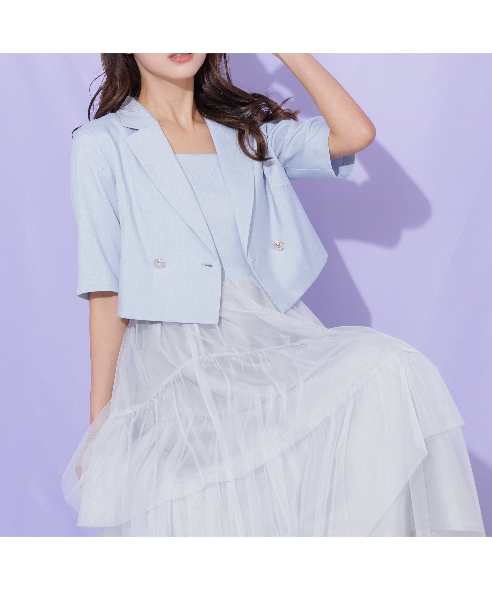 【ジルバイジルスチュアート/JILL by JILLSTUART】のチュールドッキングジャンスカ インテリア・キッズ・メンズ・レディースファッション・服の通販 founy(ファウニー) 　ファッション　Fashion　レディースファッション　Fashion for Women　インナー　Innerwear　ジャケット　Jacket, Outerwear　スマート　Smart, Elegant　セットアップ　Set-Up, Coordinated Outfit　チュール　Tulip, Tulip Motif　ドッキング　Docking, Mixed Material　ブルー|ID: prp329100004977180 ipo3291000000037304374