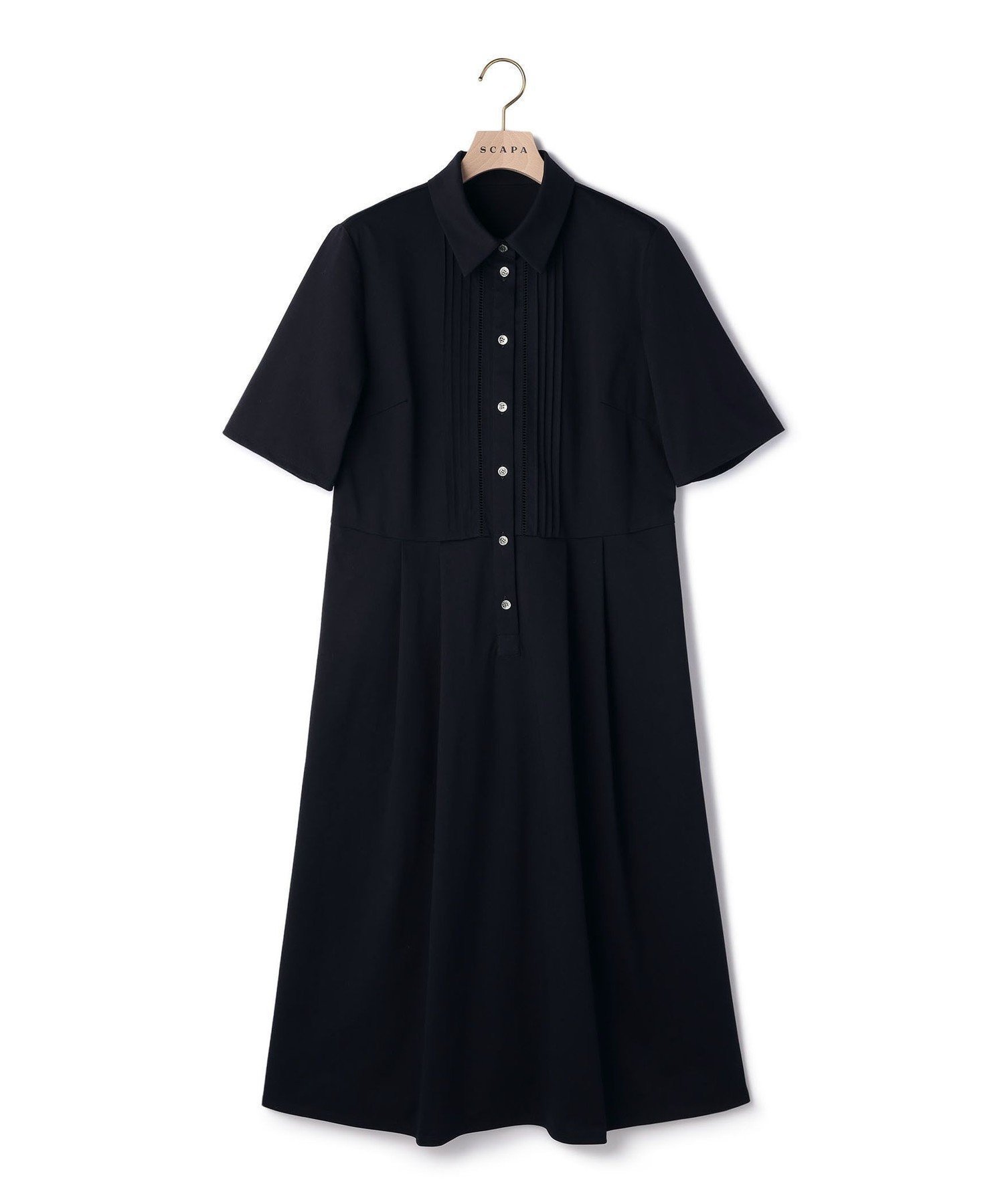【スキャパ/SCAPA】のコットントリコットワンピース インテリア・キッズ・メンズ・レディースファッション・服の通販 founy(ファウニー) 　ファッション　Fashion　レディースファッション　Fashion for Women　ワンピース　Dresses　プリーツ　Pleats, Pleated　ネイビー|ID: prp329100004977187 ipo3291000000037304394