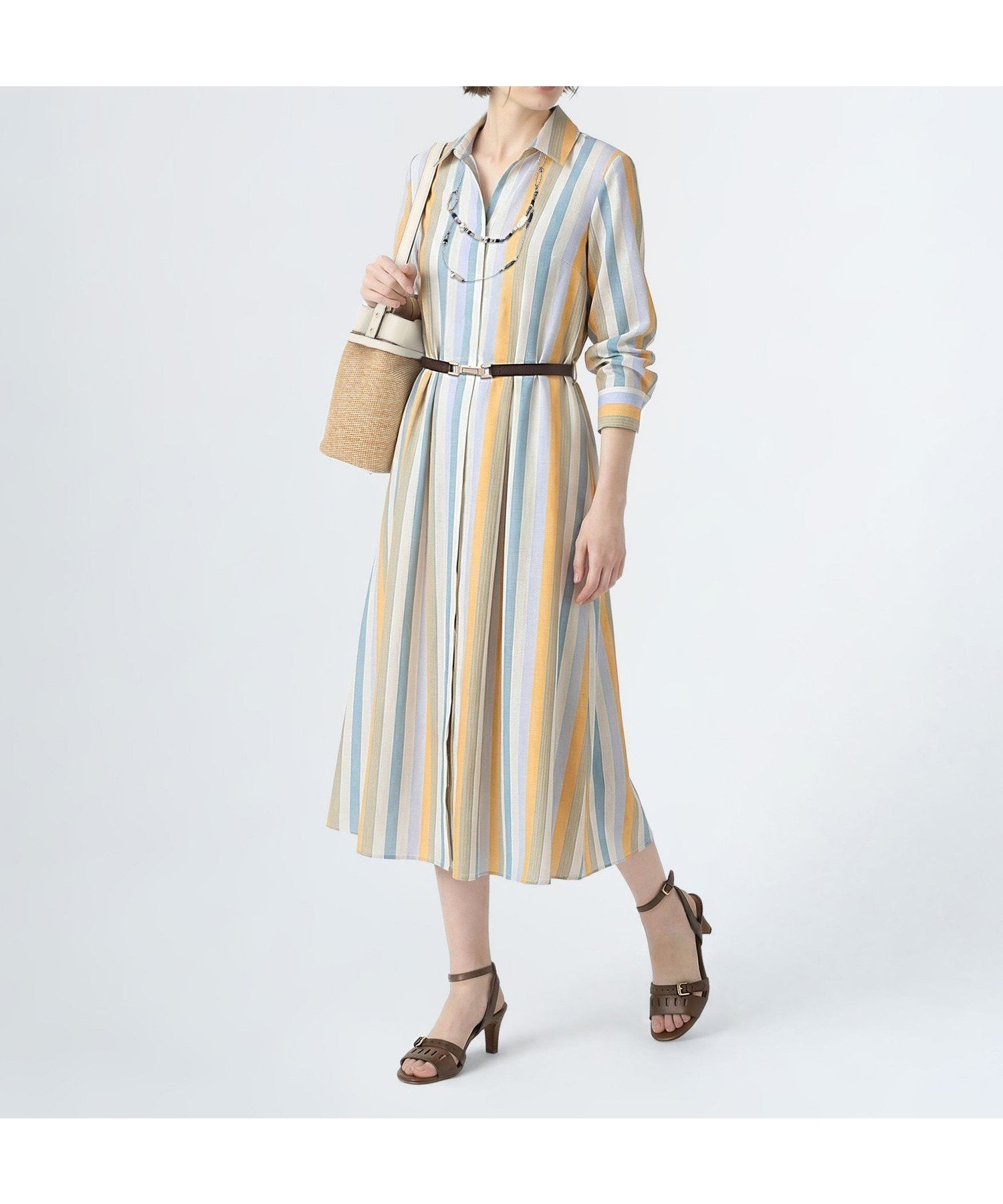 【スキャパ/SCAPA】のスタイリッシュストライプワンピース インテリア・キッズ・メンズ・レディースファッション・服の通販 founy(ファウニー) 　ファッション　Fashion　レディースファッション　Fashion for Women　ワンピース　Dresses　ストライプ　Stripe, Striped Pattern　ライトブルー|ID: prp329100004977191 ipo3291000000037304406