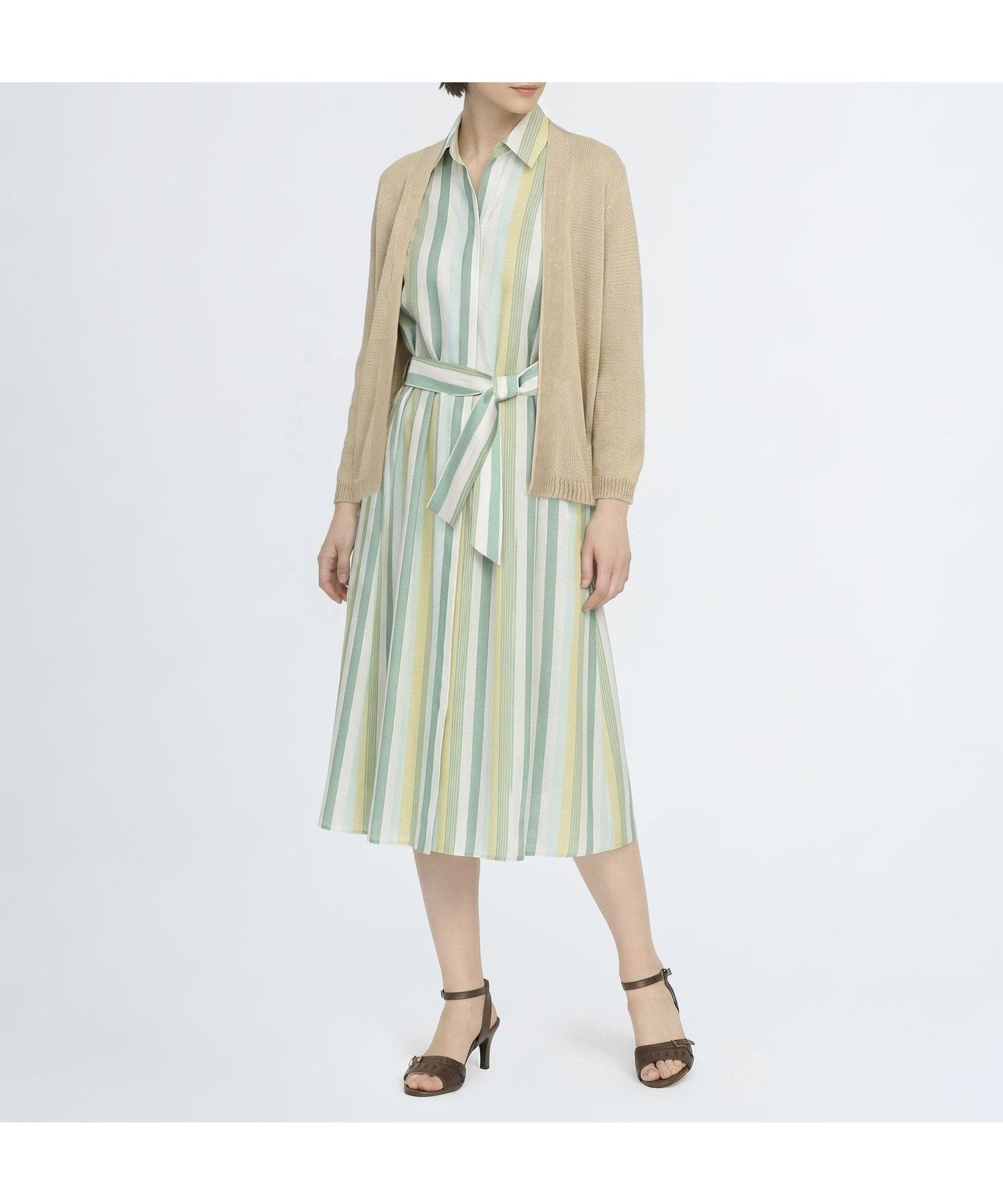 【スキャパ/SCAPA】のスタイリッシュストライプワンピース インテリア・キッズ・メンズ・レディースファッション・服の通販 founy(ファウニー) 　ファッション　Fashion　レディースファッション　Fashion for Women　ワンピース　Dresses　ストライプ　Stripe, Striped Pattern　グリーン|ID: prp329100004977191 ipo3291000000037304407