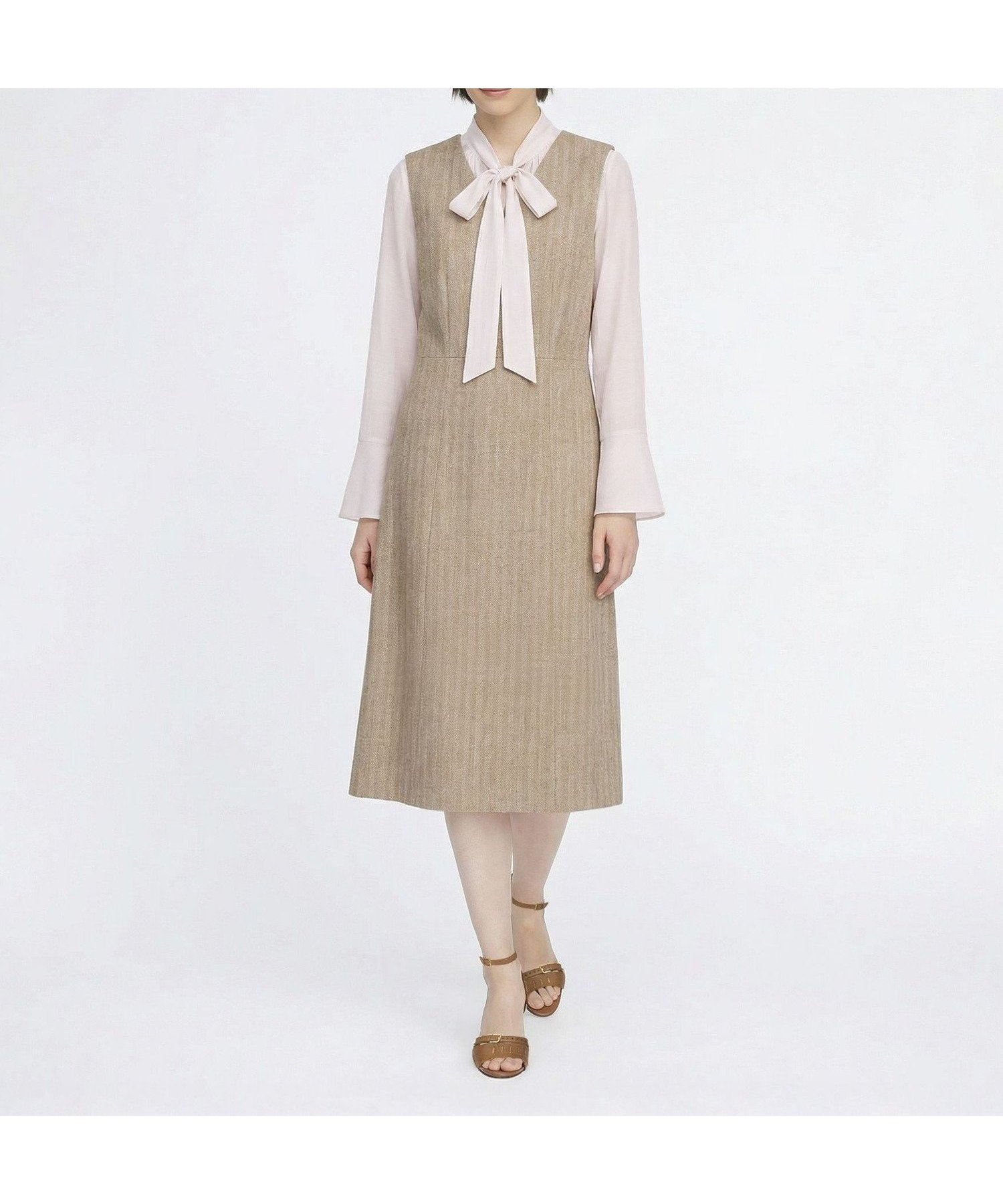 【スキャパ/SCAPA】のリノコットンヘリンボンワンピース インテリア・キッズ・メンズ・レディースファッション・服の通販 founy(ファウニー) 　ファッション　Fashion　レディースファッション　Fashion for Women　ワンピース　Dresses　インナー　Innerwear　スマート　Smart, Elegant　ロング　Long, Long-Length　ダークブラウン|ID: prp329100004977192 ipo3291000000037304409