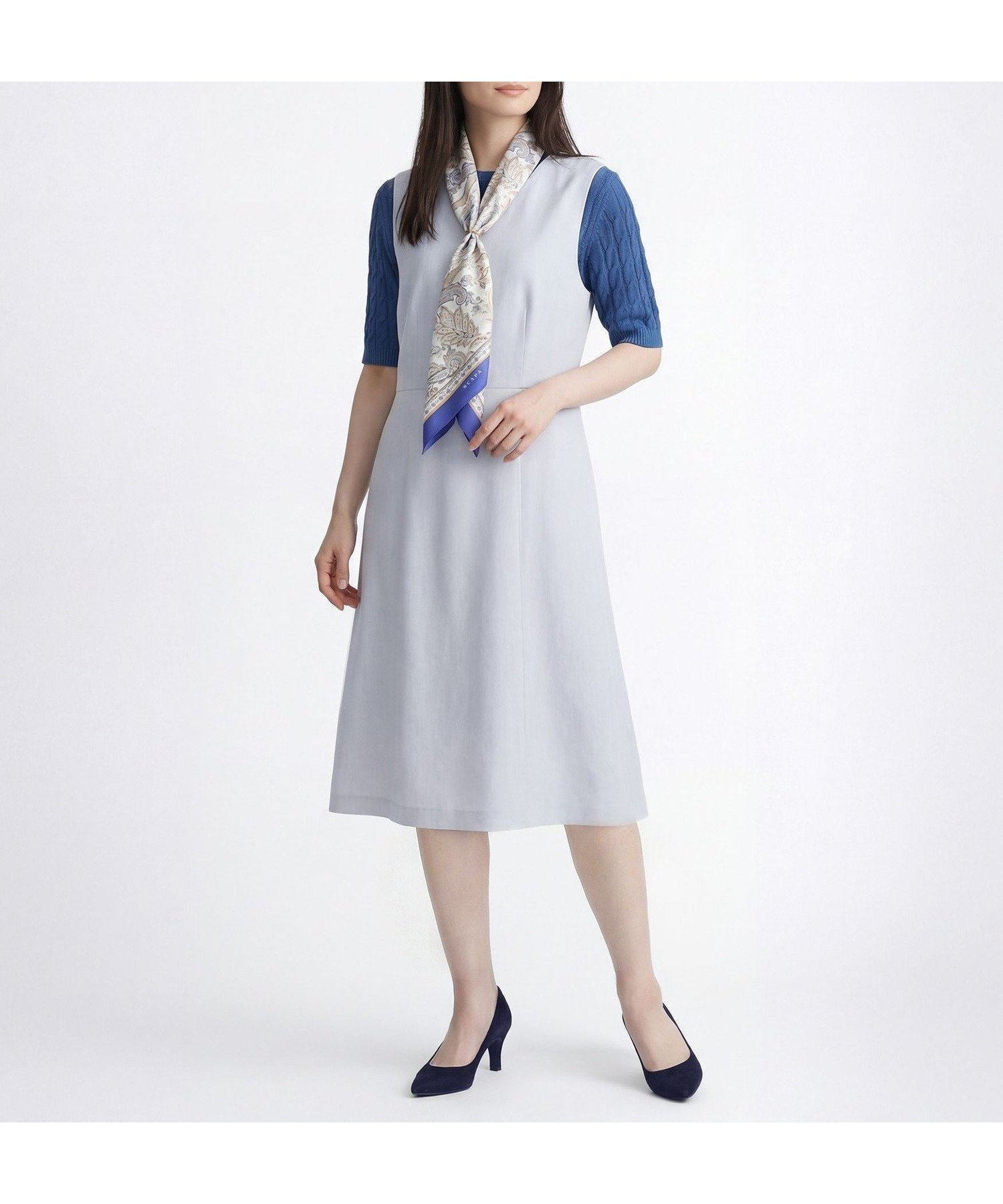 【スキャパ/SCAPA】のリノコットンヘリンボンワンピース インテリア・キッズ・メンズ・レディースファッション・服の通販 founy(ファウニー) 　ファッション　Fashion　レディースファッション　Fashion for Women　ワンピース　Dresses　インナー　Innerwear　スマート　Smart, Elegant　ロング　Long, Long-Length　ライトブルー|ID: prp329100004977192 ipo3291000000037304410