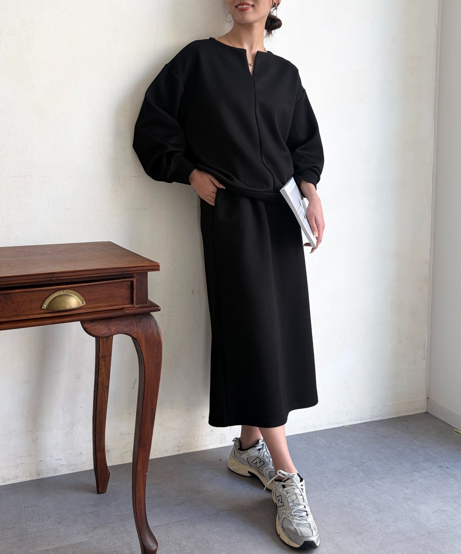 【シェトワ/Chez toi】のスキッパーボンディングプルオーバー×ナロースカート 大人の最旬トレンドファッション＆コーディネート founy(ファウニー) 　ファッション　Fashion　レディースファッション　Fashion for Women　スカート　Skirts　スキッパー　Skipper, Open Collar　セットアップ　Set-Up, Coordinated Outfit　デニム　Denim, Jeans Material　ワイド　Wide, Wide Fit　再入荷　Restock / Back in Stock　 other-1|ID: prp329100004977201 ipo3291000000037304436