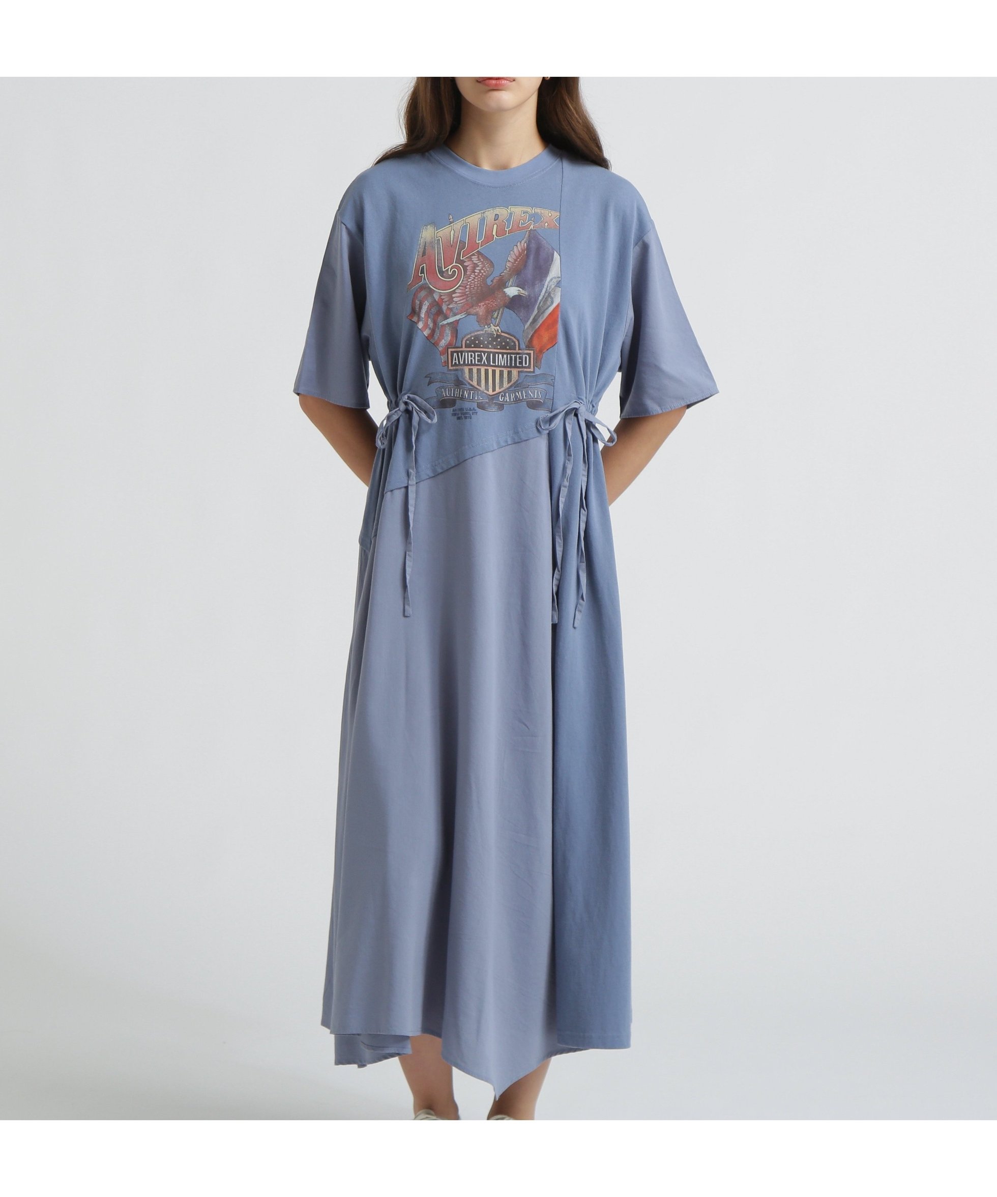 【アヴィレックス/AVIREX】の《直営店限定》REMAKE-STYLE DRESS WITH EAGLE PRINT インテリア・キッズ・メンズ・レディースファッション・服の通販 founy(ファウニー) 　ファッション　Fashion　レディースファッション　Fashion for Women　ワンピース　Dresses　フォーマル・パーティードレス・結婚式用ドレス　Elegant & Casual Dresses　カッティング　Cutting Detail　ミリタリー　Military, Army Style　ランダム　Random, Irregular　リメイク　Remake, Reconstructed　ブルー|ID: prp329100004977207 ipo3291000000037304460