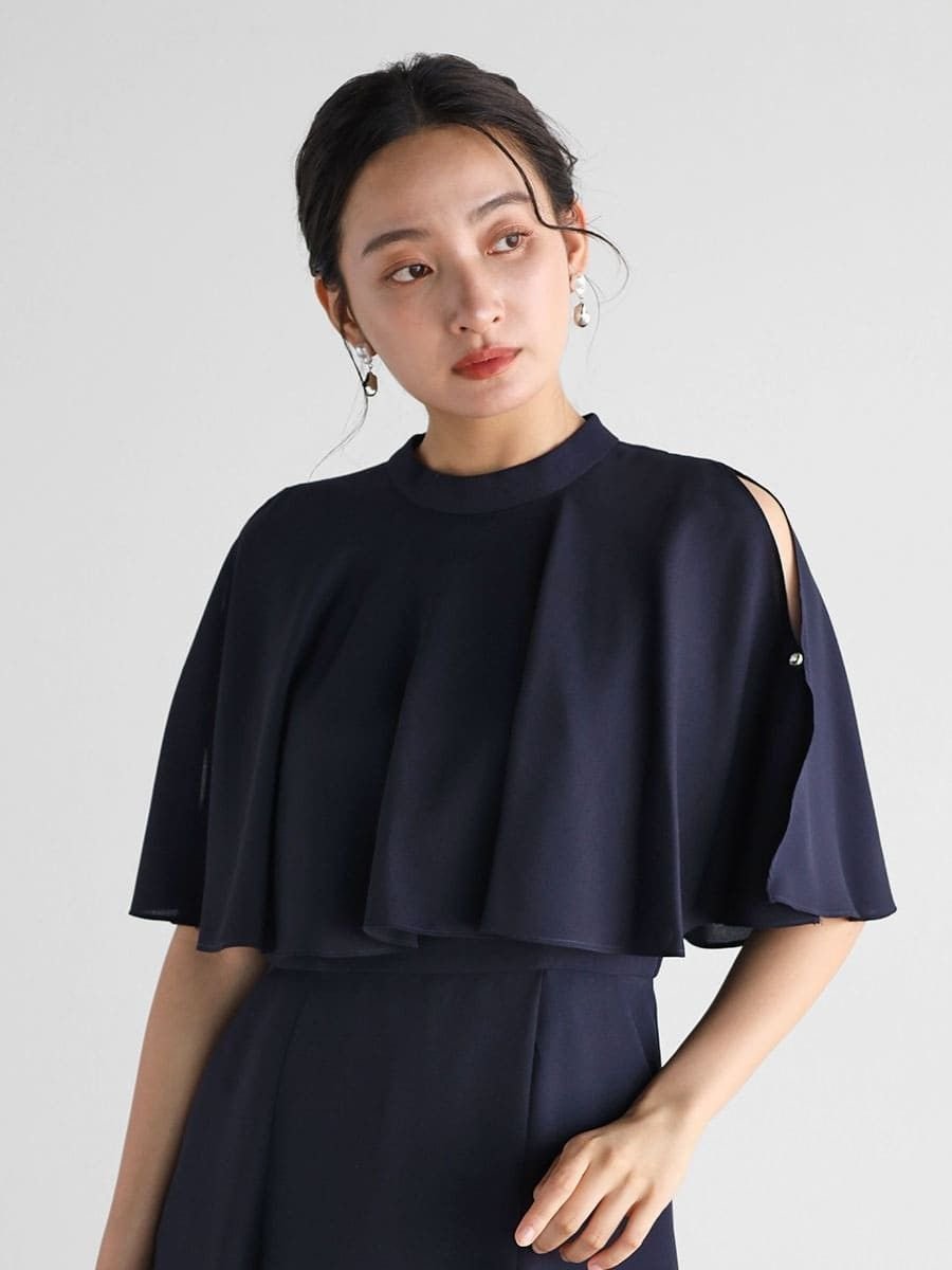 【ヴァン/Vin】のフリルショルダーカットオールインワン インテリア・キッズ・メンズ・レディースファッション・服の通販 founy(ファウニー) 　ファッション　Fashion　レディースファッション　Fashion for Women　ワンピース　Dresses　オールインワン・ワンピース　Dresses and Jumpsuits　オケージョン　Occasion Wear　スリット　Slit, Slit Detail　フリル　Frill, Ruffle　フロント　Front, Front Design　レース　Lace, Lace Fabric　エレガント 上品　Elegant　ネイビー|ID: prp329100004977211 ipo3291000000037304477