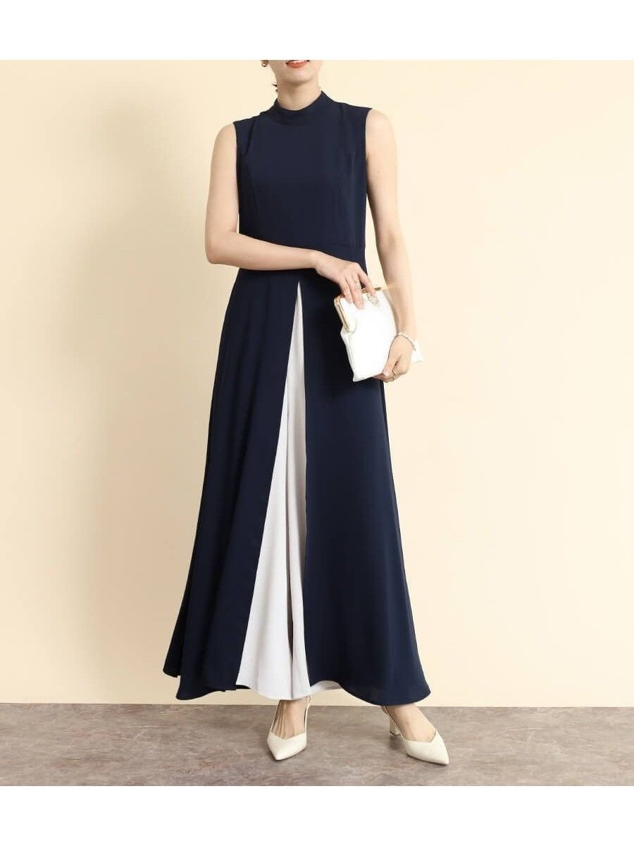 【ヴァン/Vin】のバイカラーインパンツワンピース インテリア・キッズ・メンズ・レディースファッション・服の通販 founy(ファウニー) 　ファッション　Fashion　レディースファッション　Fashion for Women　パンツ　Pants & Trousers　おすすめ　Recommended / Our Picks　エレガント 上品　Elegant　スリット　Slit, Slit Detail　ドレープ　Drape, Draping Fabric　フロント　Front, Front Design　ネイビー|ID: prp329100004977213 ipo3291000000037304483
